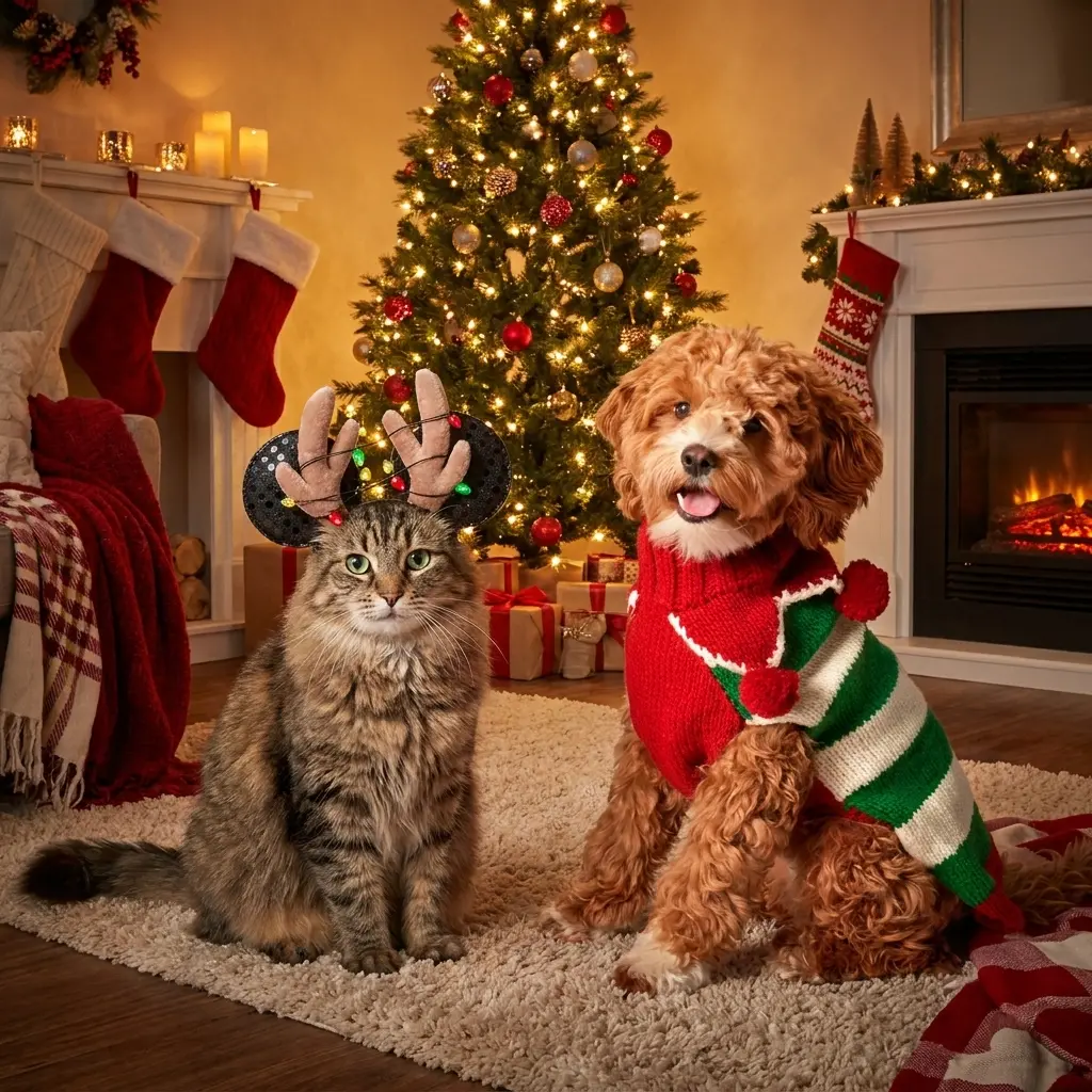 Dog wearing festive Christmas apparel