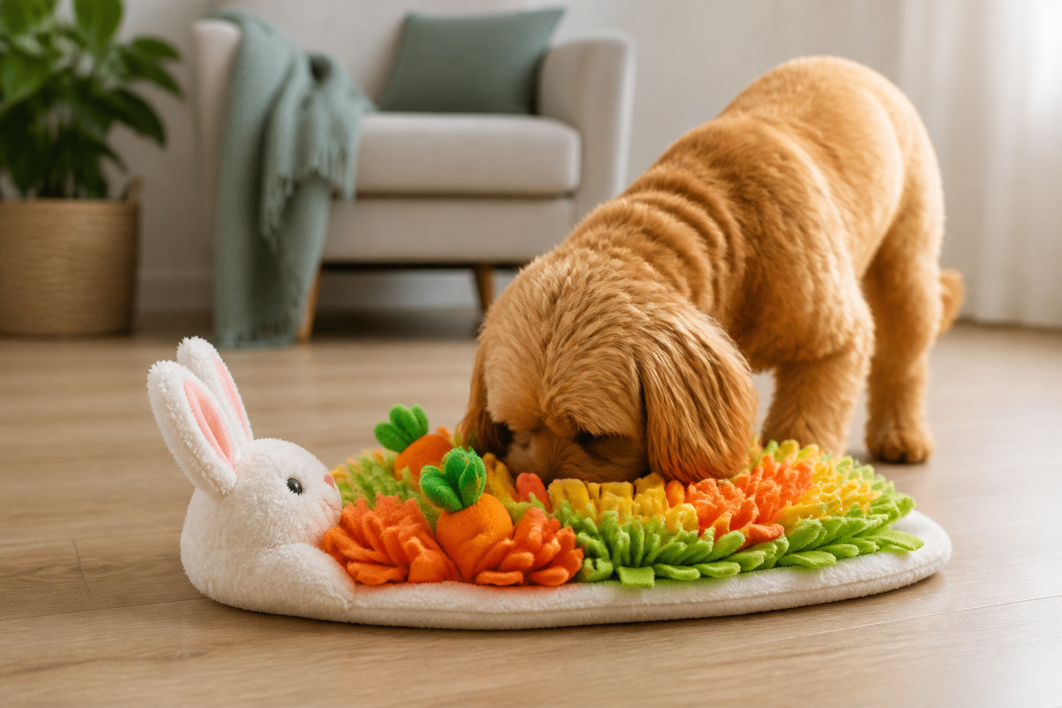 Using a Snuffle Mat Bunny Toy for Foraging Fun