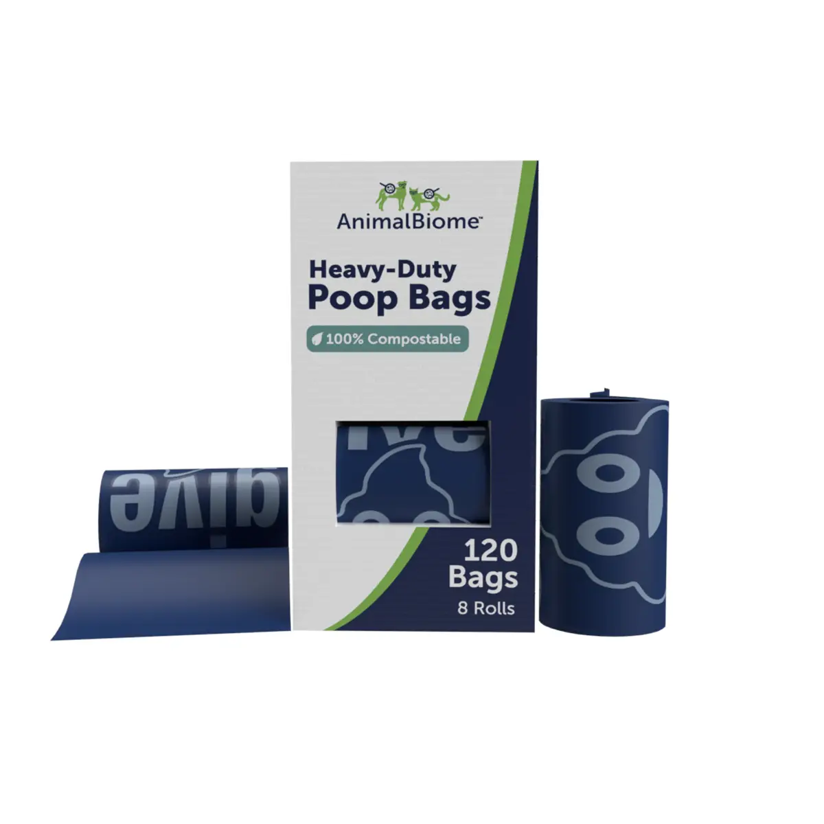 AnimalBiome Heavy-Duty Compostable Dog Poop Bags - 120 Bags, 8 rolls