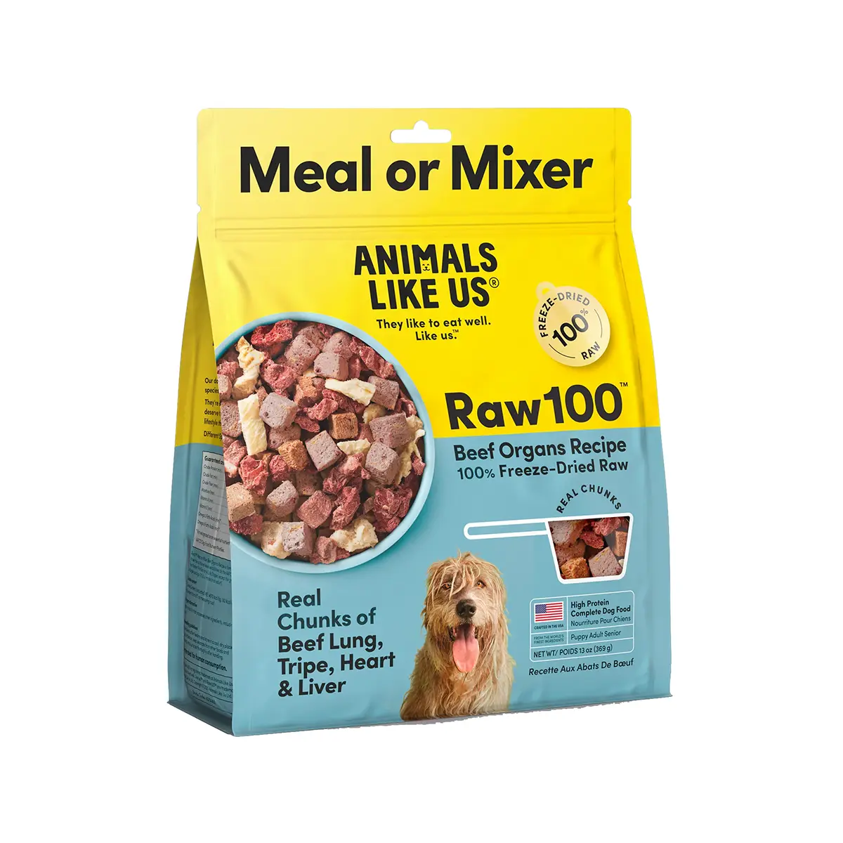 Animals Like Us Raw100 Freeze-Dried Dog Food - Beef Organs Recipe Meal or Mixer