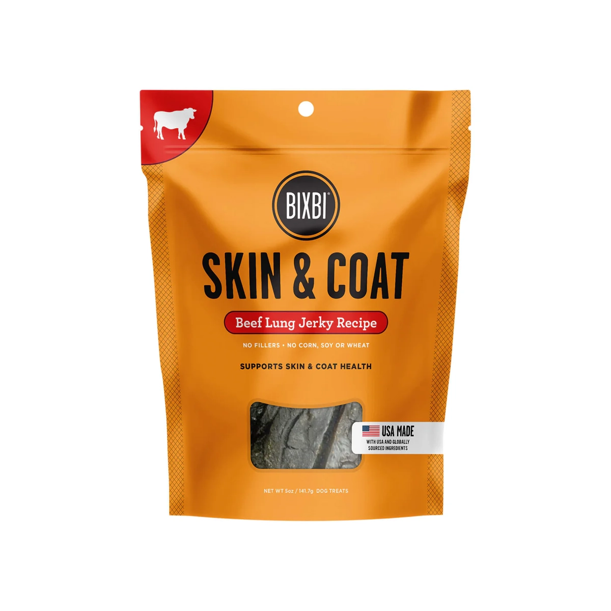BIXBI Skin & Coat Beef Lung Jerky Recipe Dog Treats