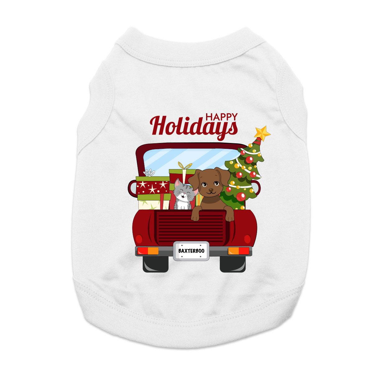 Vintage Truck Happy Holidays Dog and Cat Pet Shirt - White