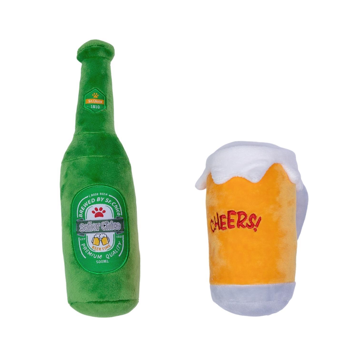 Chico Crinkle and Squeaky Plush Dog Toy Set - Beer-Cheers