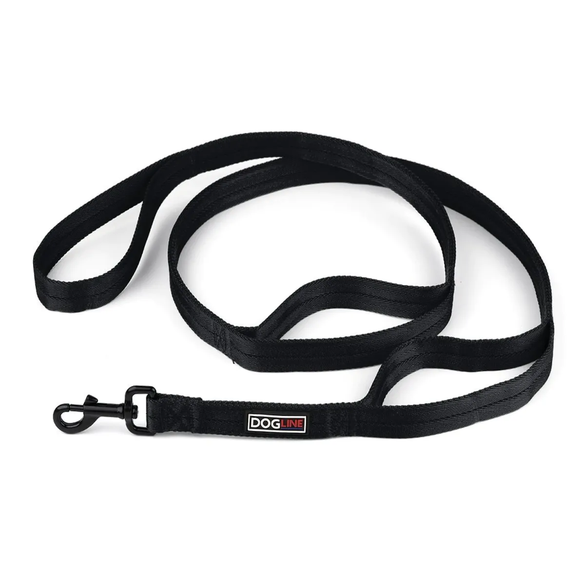 Dogline Multi-Handle Flat Dog Leash - Black