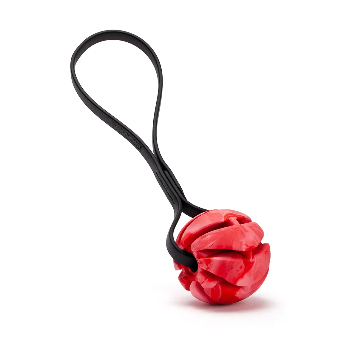 Dogline Rubber Spiral Ball Dog Toy with Biothane Handle - Red