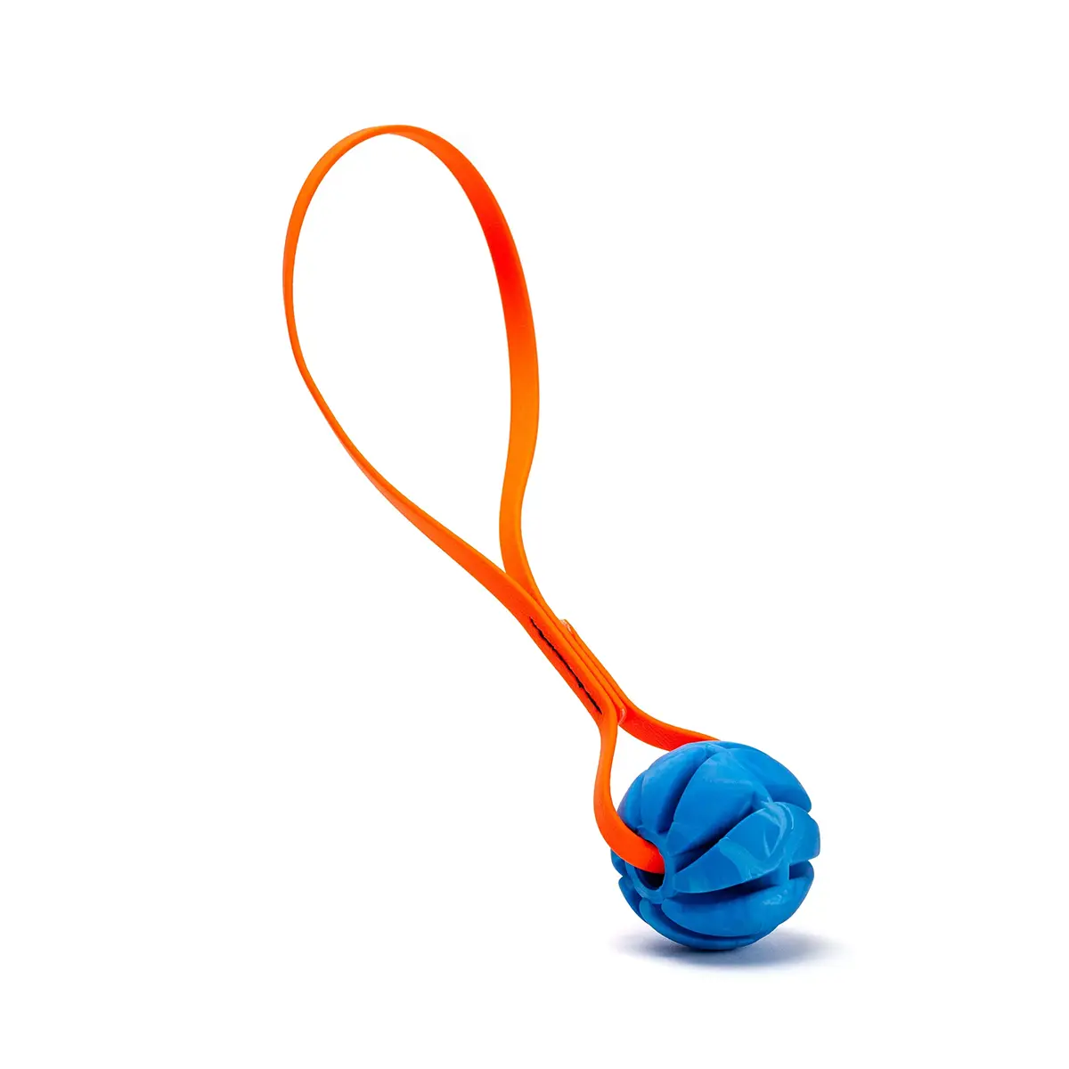 Dogline Rubber Spiral Ball Dog Toy with Biothane Handle - Blue