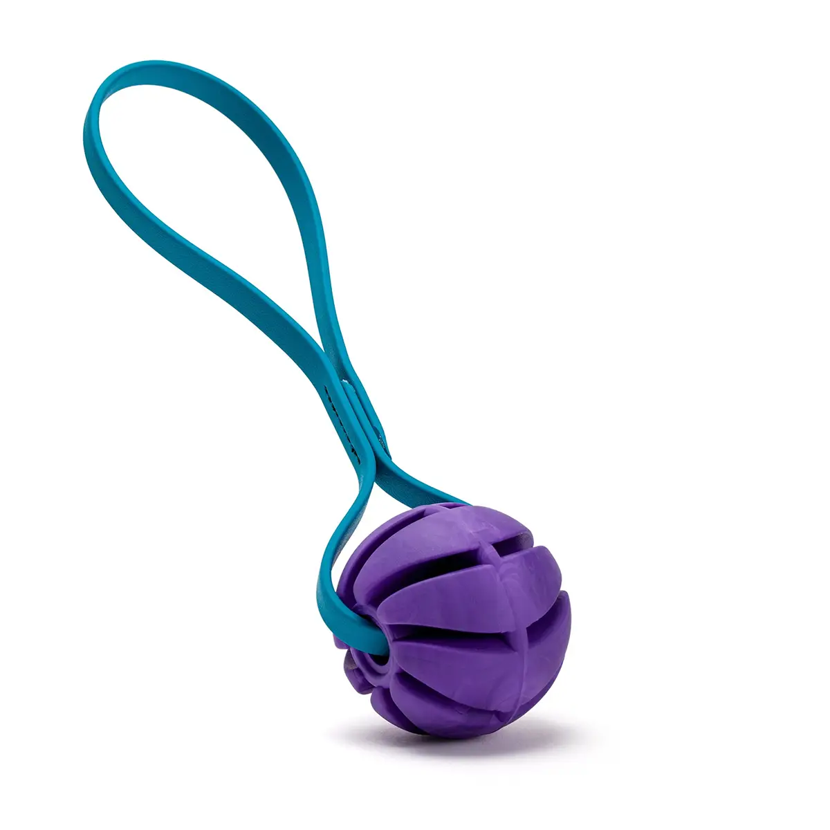 Dogline Rubber Spiral Ball Dog Toy with Biothane Handle - Purple