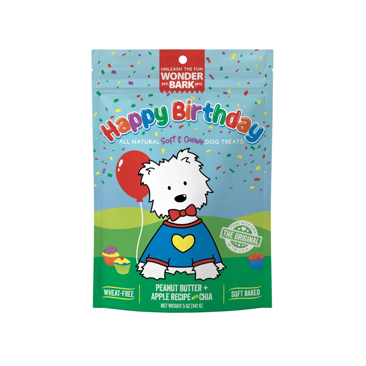 Wonder Bark Happy Birthday Soft and Chewy Dog Treats - Peanut Butter and Apple with Chia
