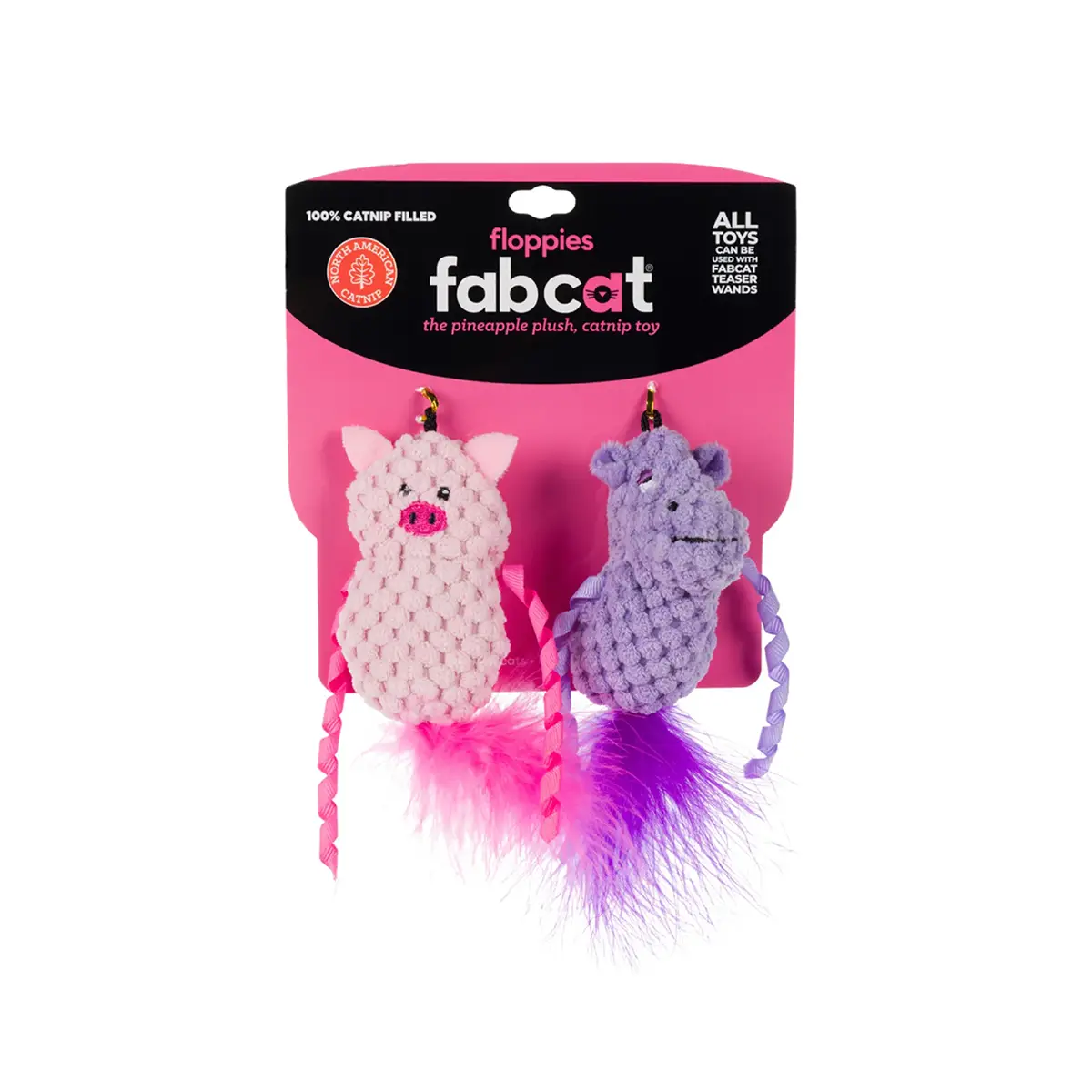 fabcat Floppy Cat Toy - Pig and Hippo 2 Pack 