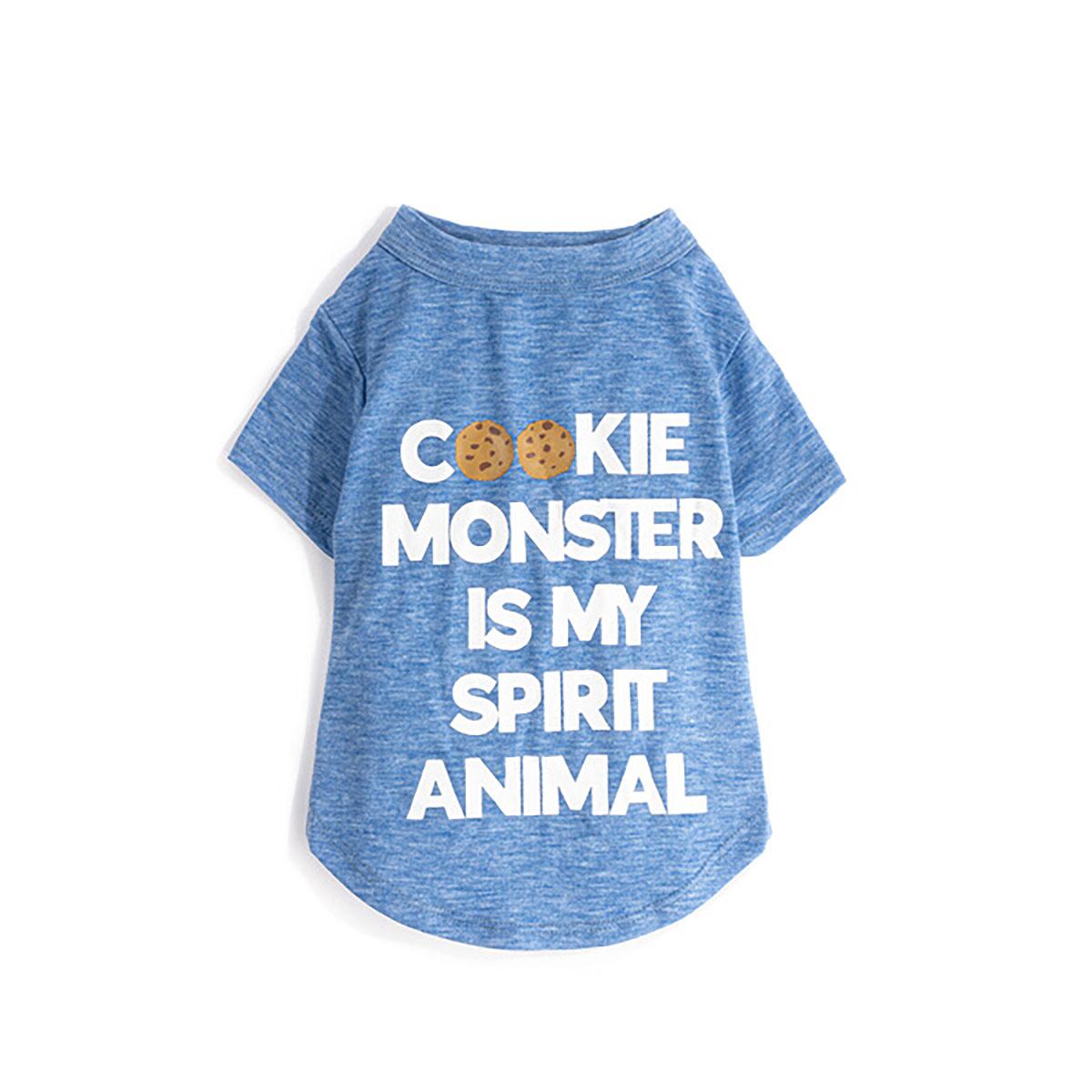 fabdogÂ® Cookie Monster is My Spirit Animal Dog Shirt - Heather Blue