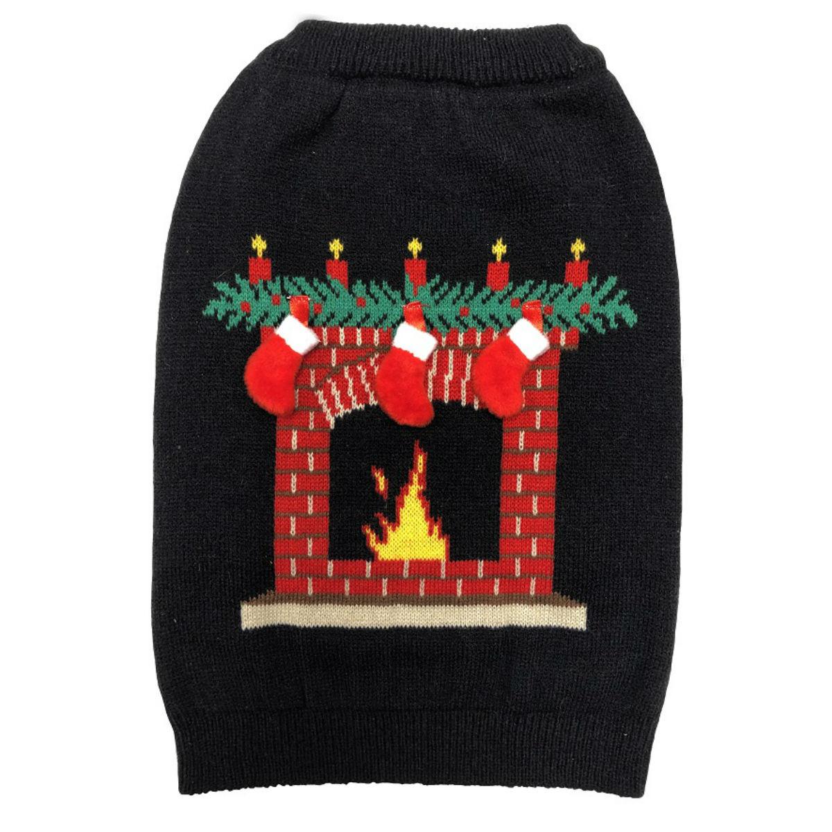 fabdogÂ® Ugly Christmas Dog Sweater - Fireplace Black