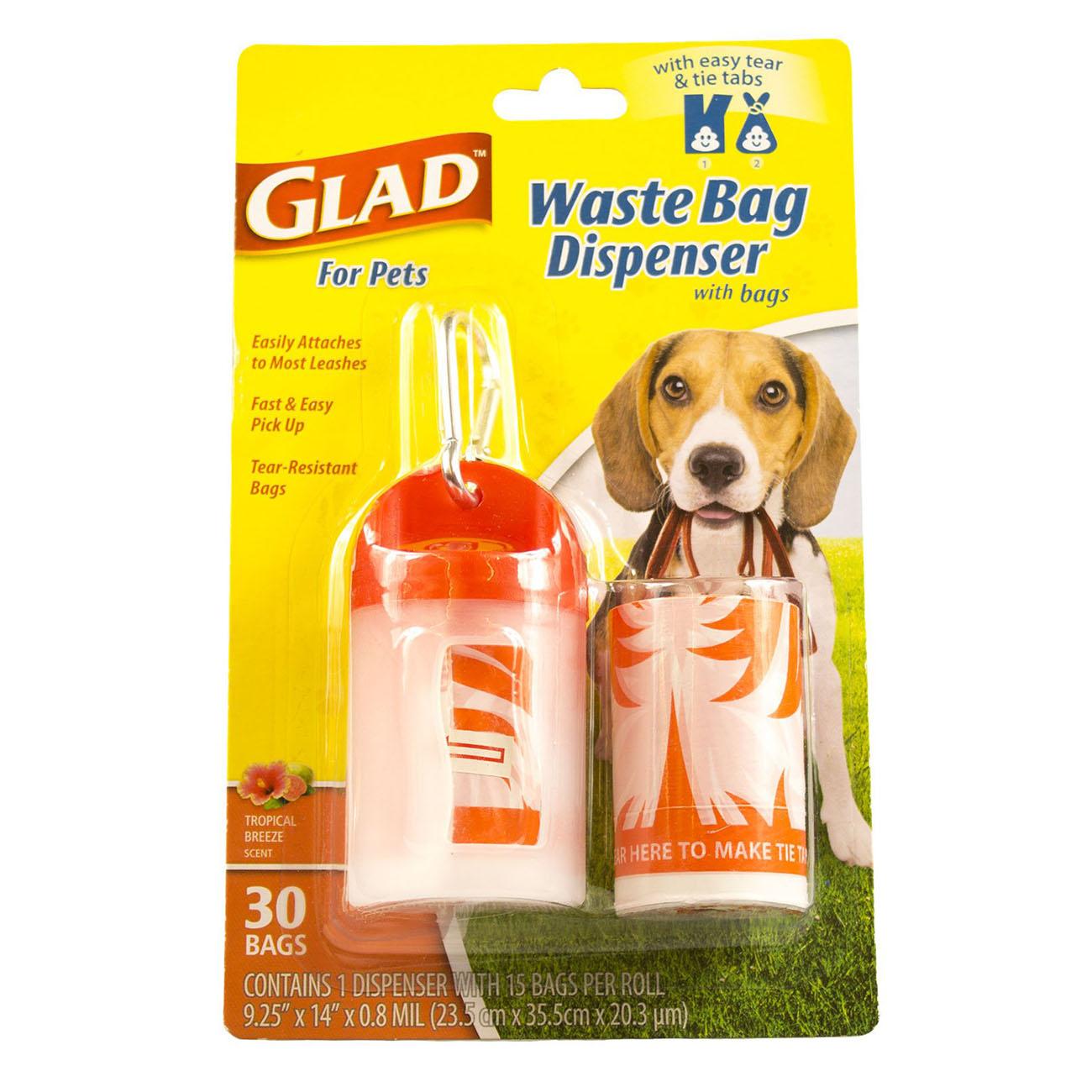 Glad for Pets Extra Large Tropical Breeze Scented Dog Waste Bags and Dispenser - 30 Count