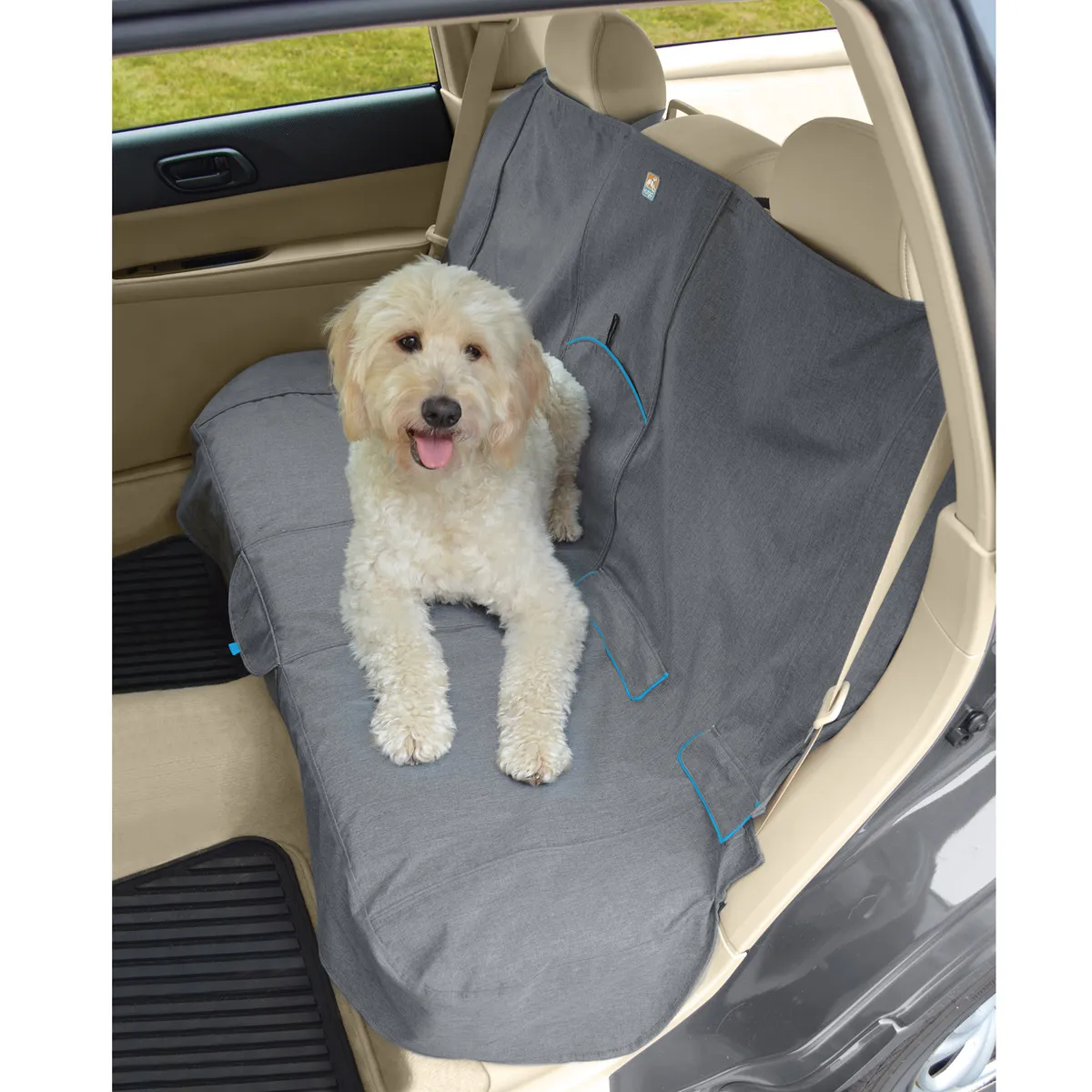 Kurgo Heather Bench Seat Cover - Charcoal and Coastal Blue