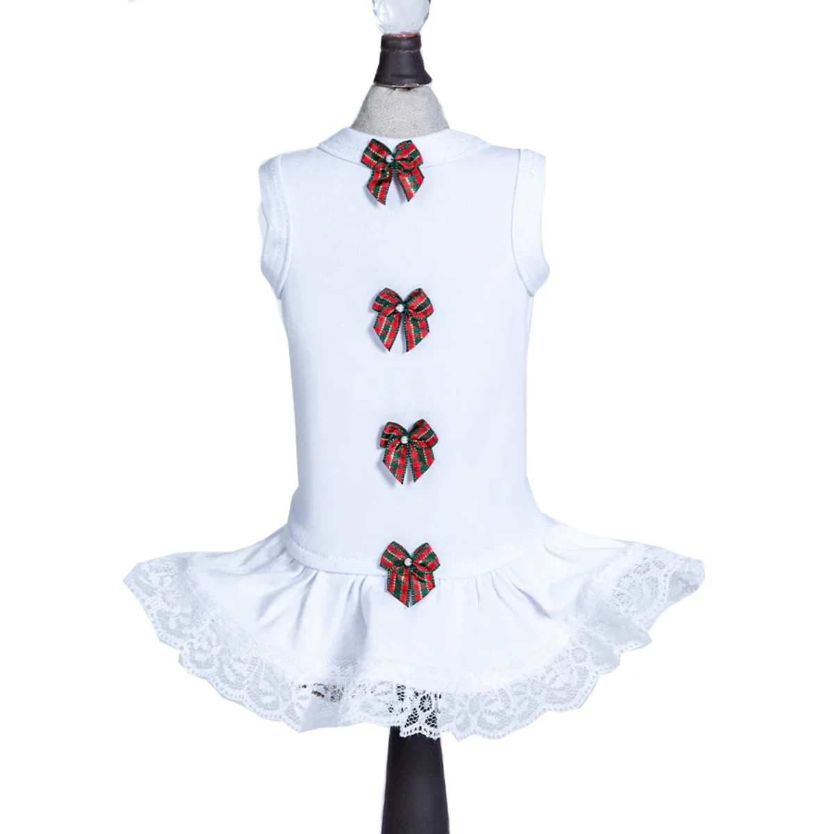 Hello Doggie Christmas Bows Dog Dress - White
