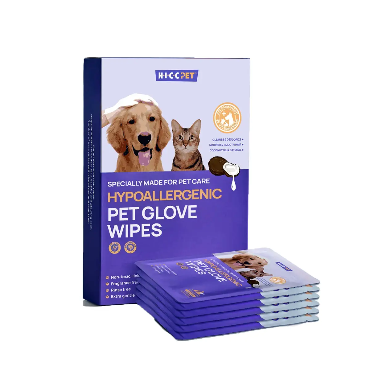 HICC PET Grooming Glove Wipes For Sensitive Skin for Dogs & Cats - 6 Pairs