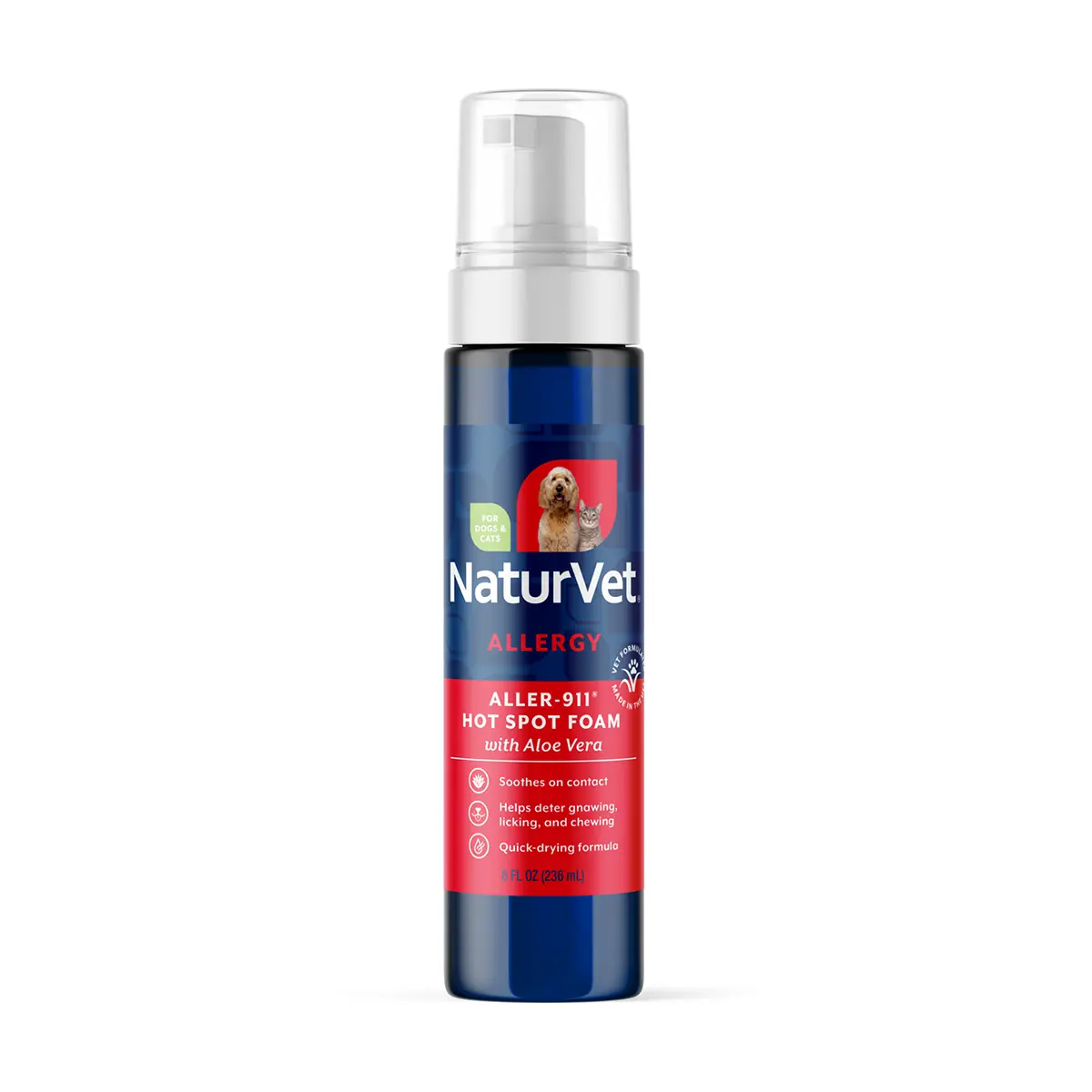 NaturVet Aller-911 Hot Spot Foam for Dogs and Cats with Aloe Vera
