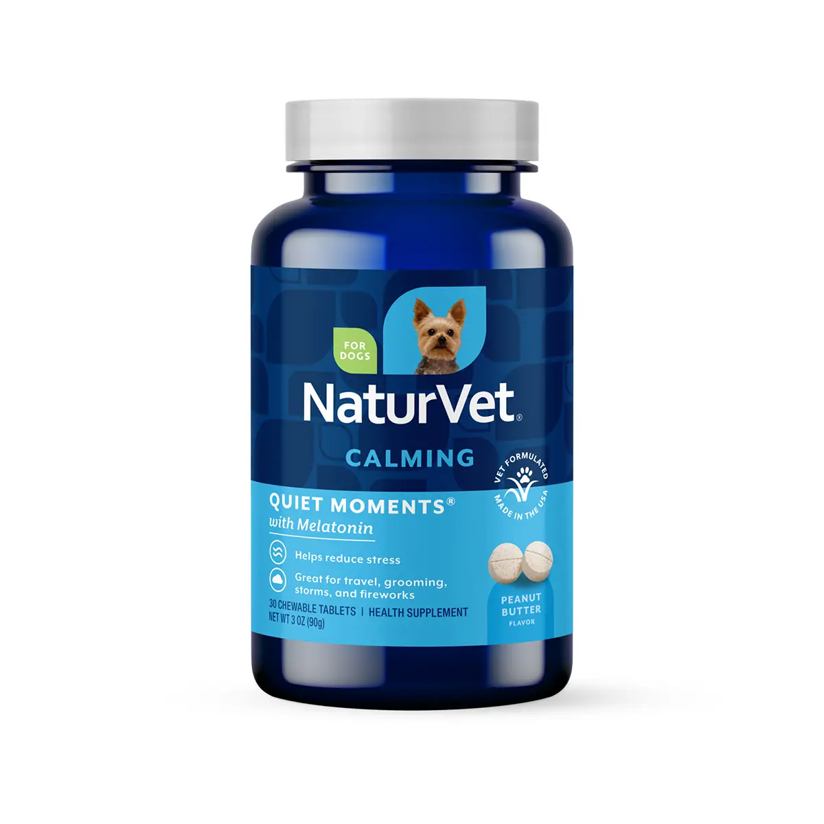 NaturVet Quiet Moments Calming Aid with Melatonin Chewable Dog Tablets