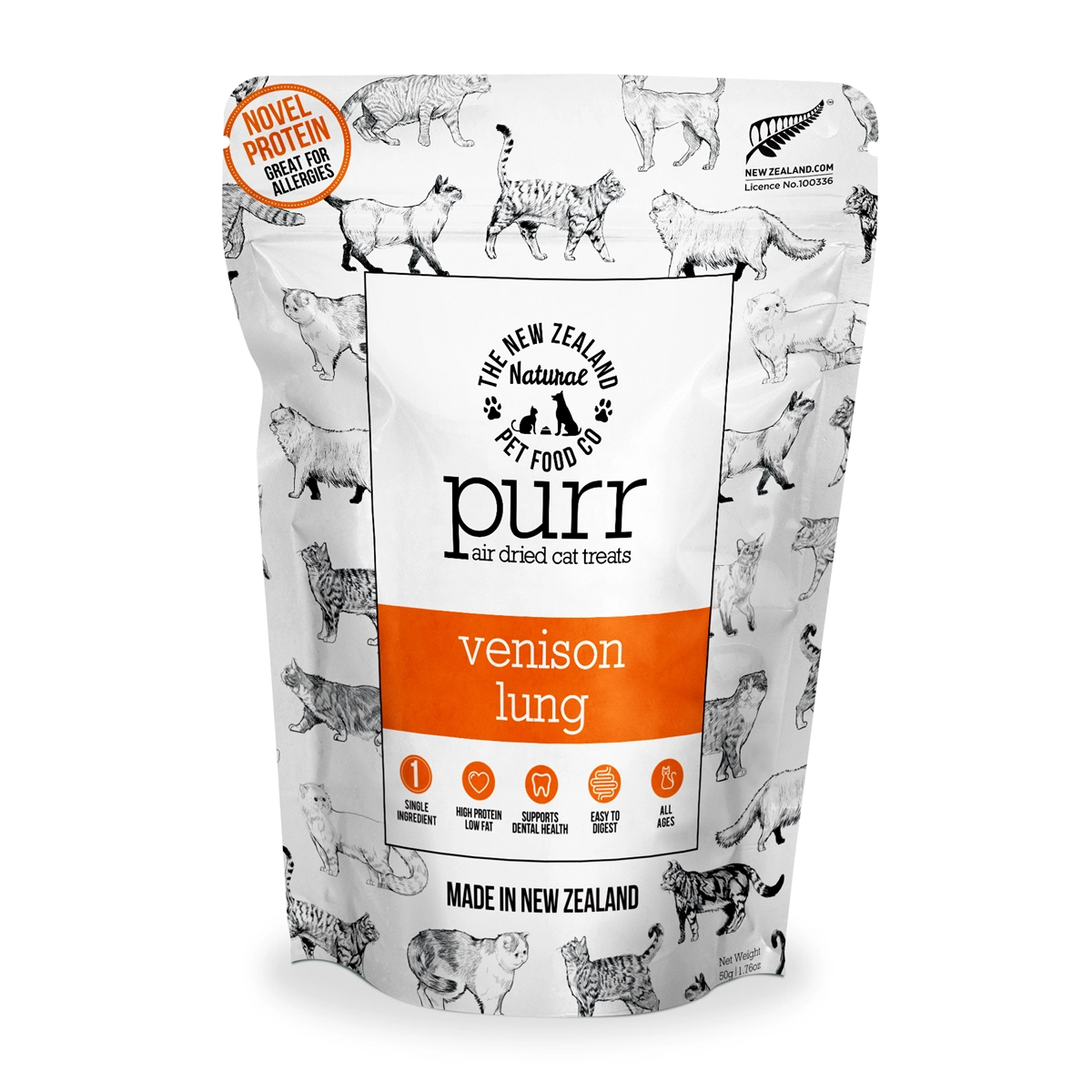 The New Zealand Natural Pet Food Co. Purr Air Dried Cat Treats - Venison Lung