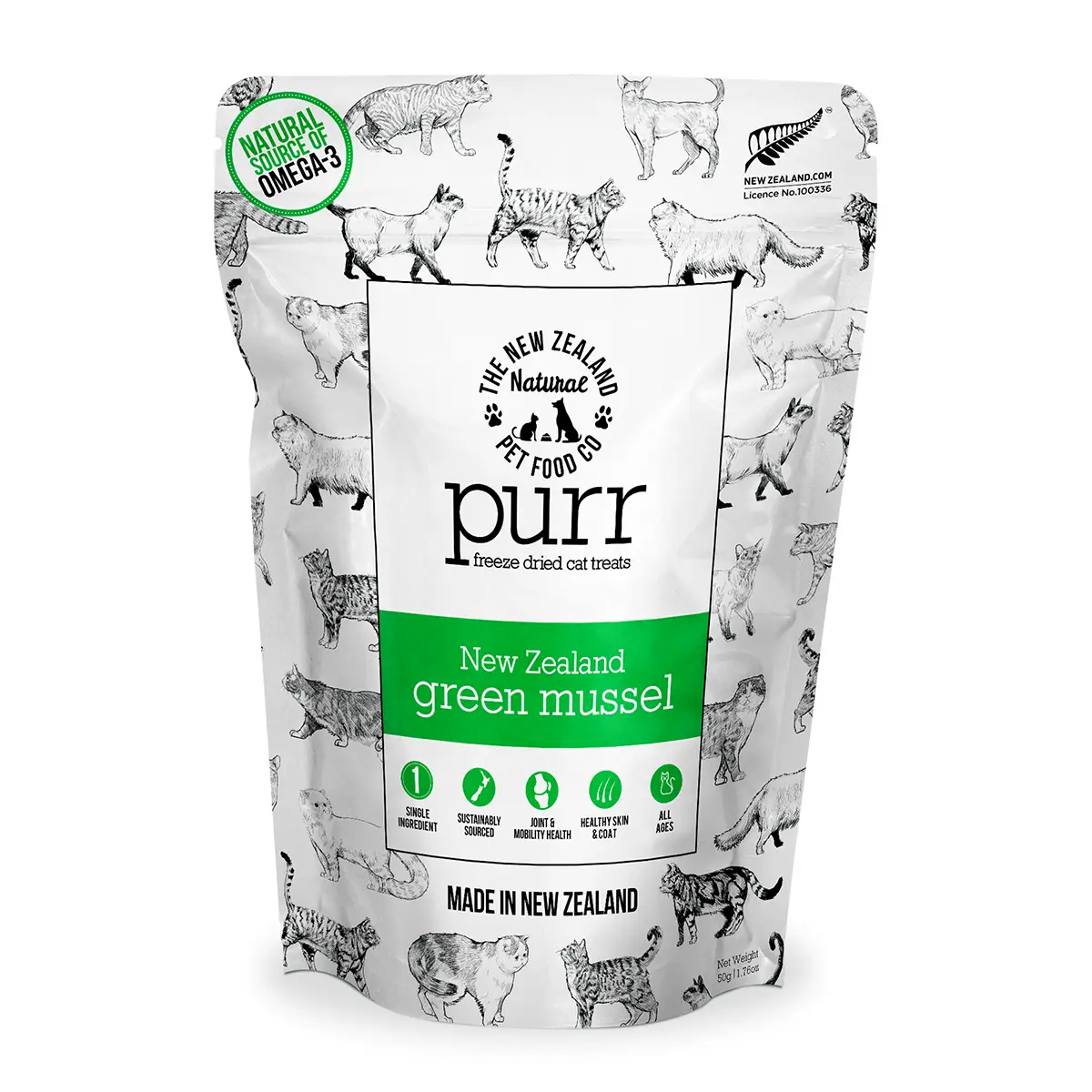 The New Zealand Natural Pet Food Co. Purr Freeze Dried Cat Treats - Green Mussels