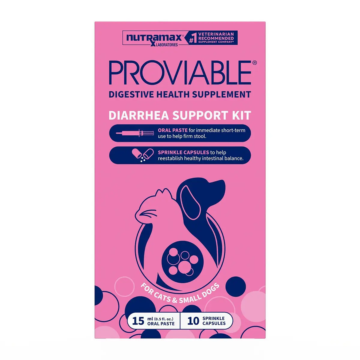 Nutramax Proviable Digestive Health Supplement Kit with Multi-Strain Probiotics and Prebiotics for Cats & Dogs Paste & Capsules