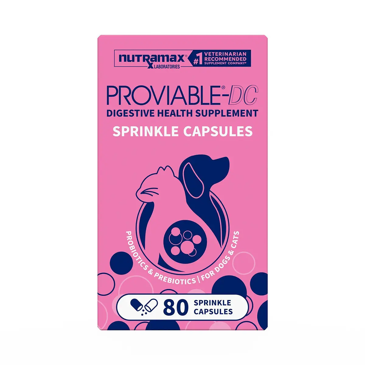 Nutramax Proviable Digestive Health Supplement Multi-Strain Probiotics and Prebiotics for Cats and Dogs Capsules