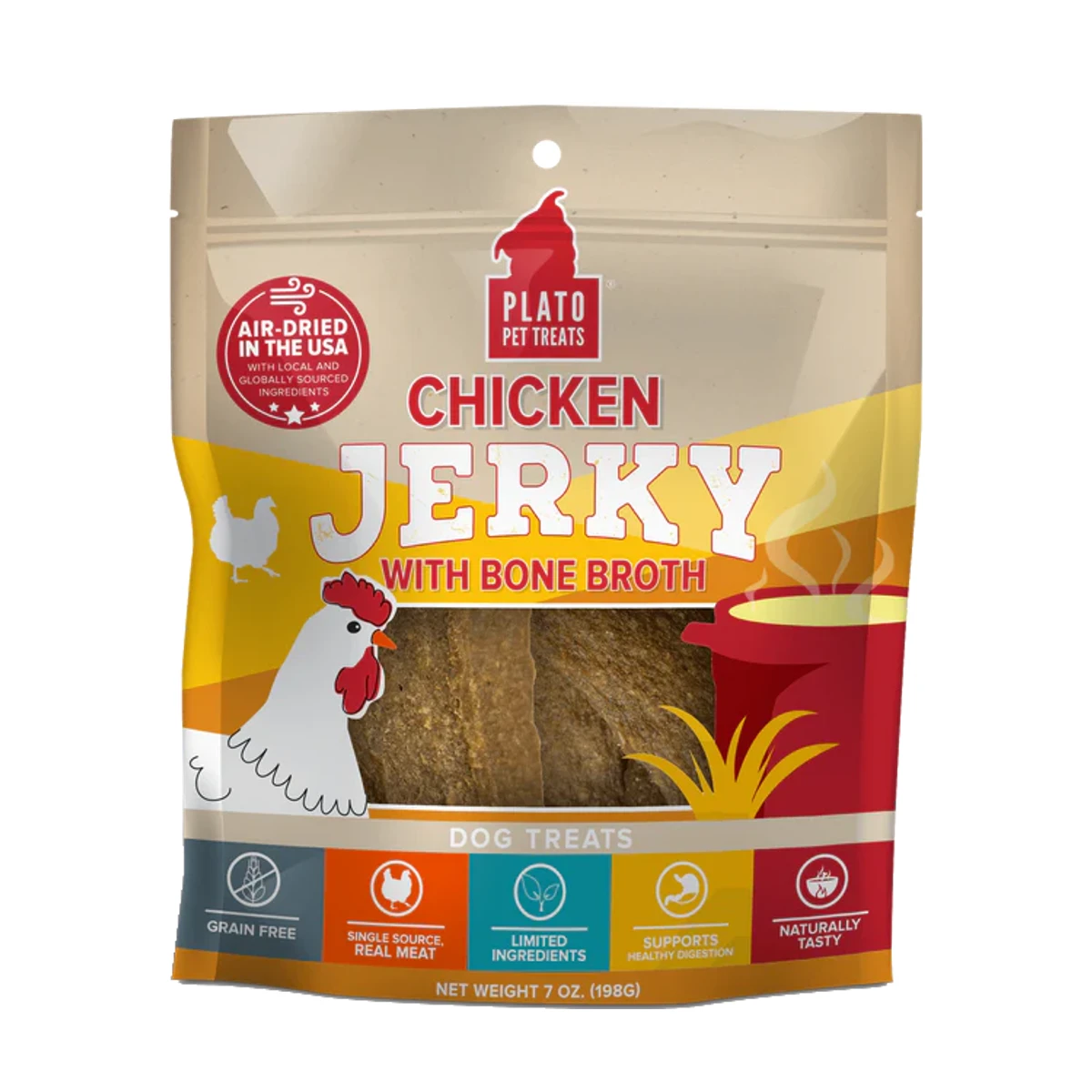 Plato Grain Free Jerky Dog Treats - Chicken with Bone Broth