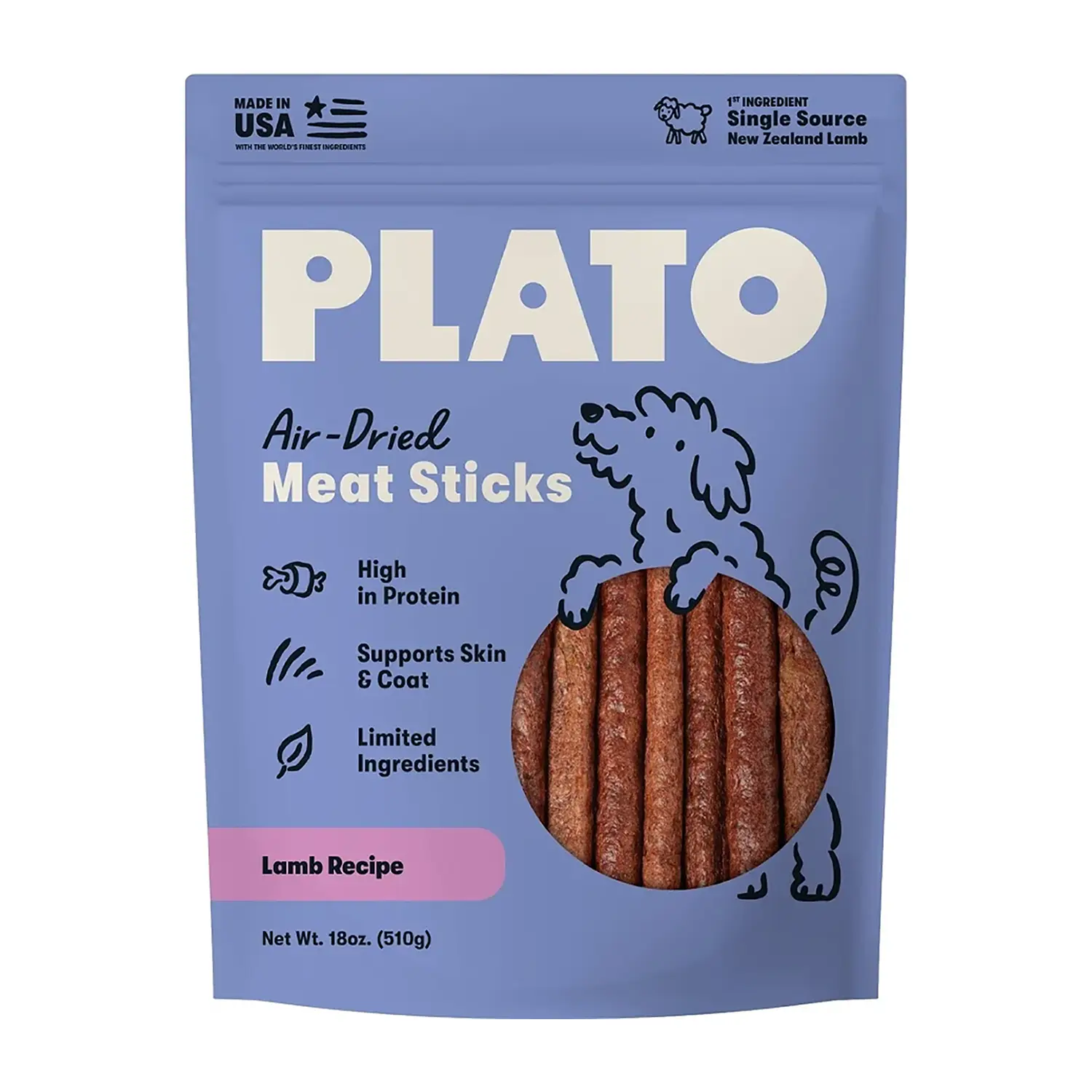 Plato Thinkers Meat Stick Dog Treats - Lamb