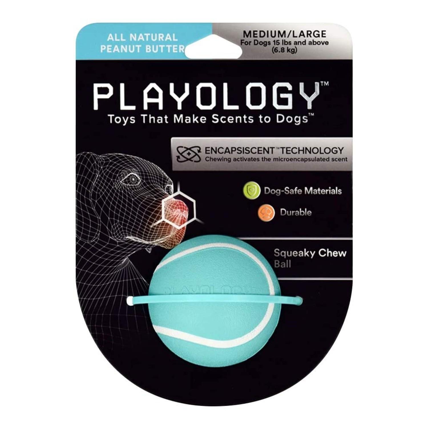 Playology Scented Squeaky Chew Ball Dog Toy - Blue Peanut Butter