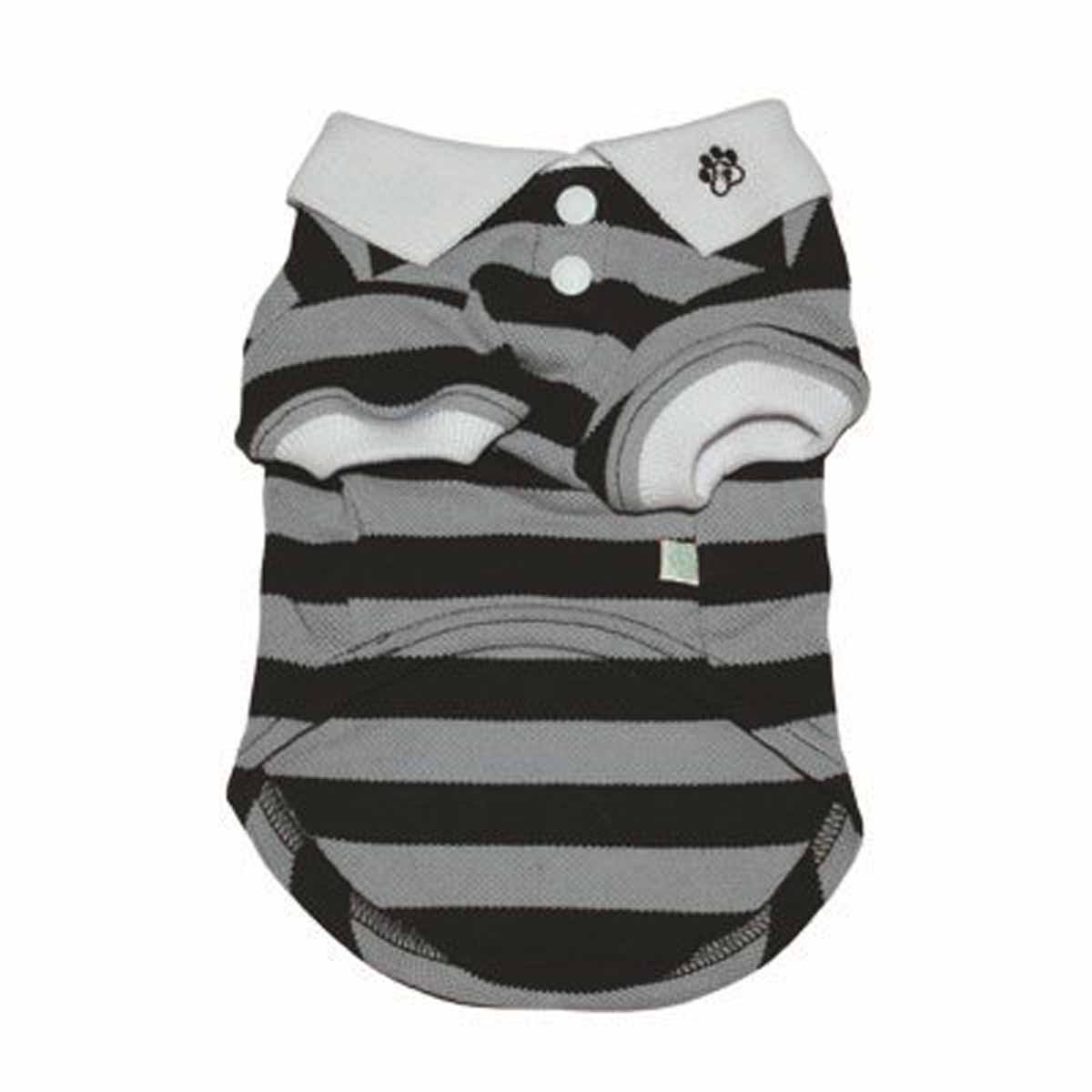 PuppyPAWer Stripe Dog Polo by Dogo - Black and Gray