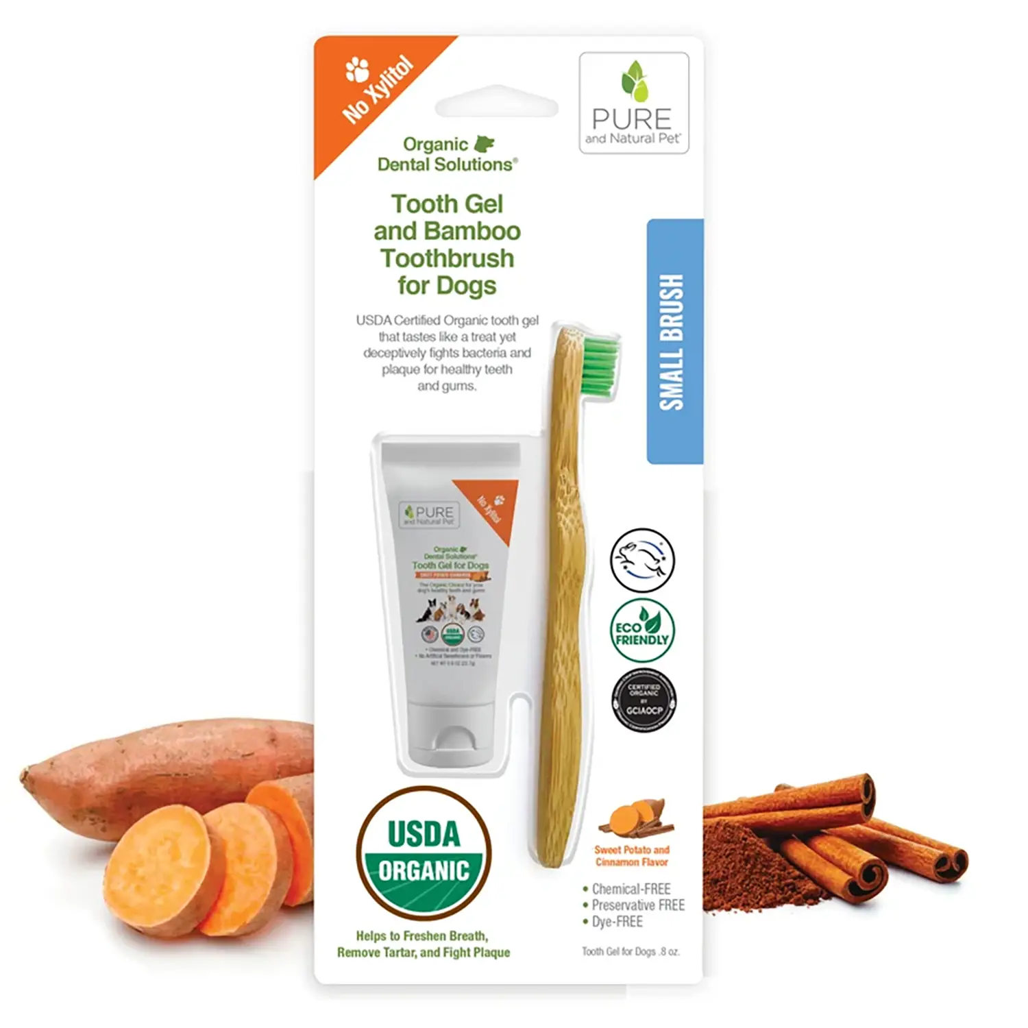 Pure and Natural Pet Organic Dental Solutions CanineTooth Gel with Bamboo Dog Toothbrush