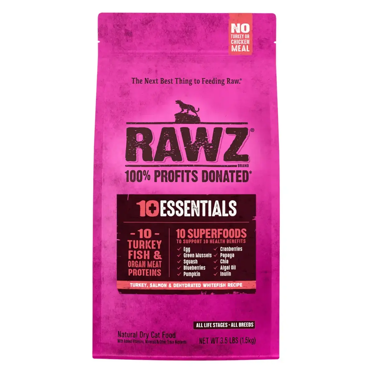 RAWZ 10 Essentials Dry Cat Food - Turkey, Salmon & Dehydrated Whitefish 