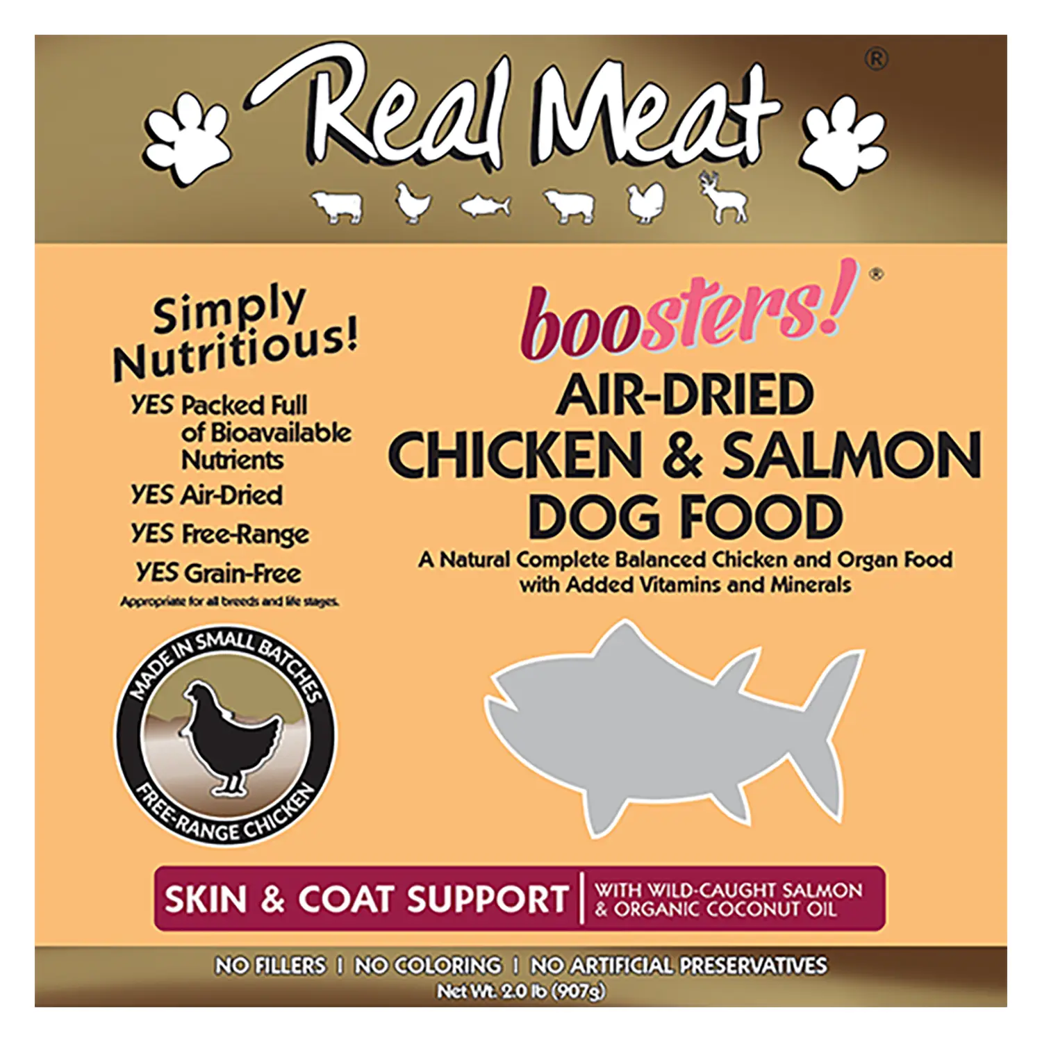 Real Meat Boosters Skin & Coat Air-Dried Dog Food - Chicken & Salmon