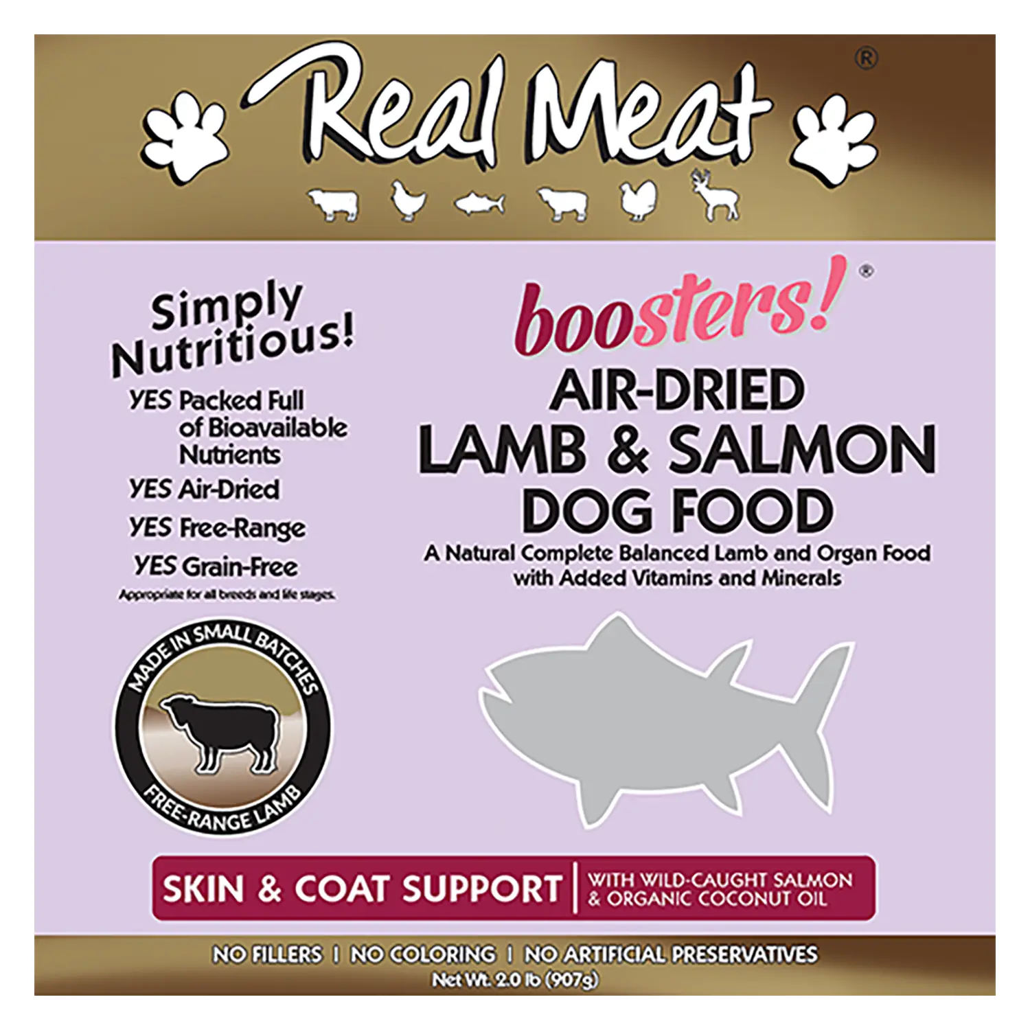 Real Meat Boosters Skin & Coat Air-Dried Dog Food - Lamb & Salmon 