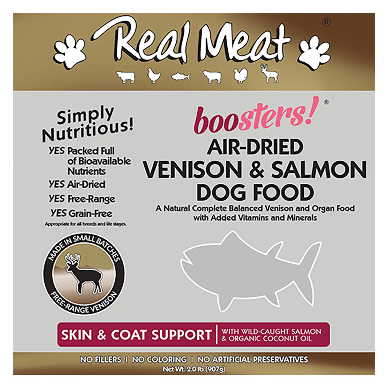 Real Meat Boosters Skin & Coat Support Air-Dried Dog Food - Venison & Salmon