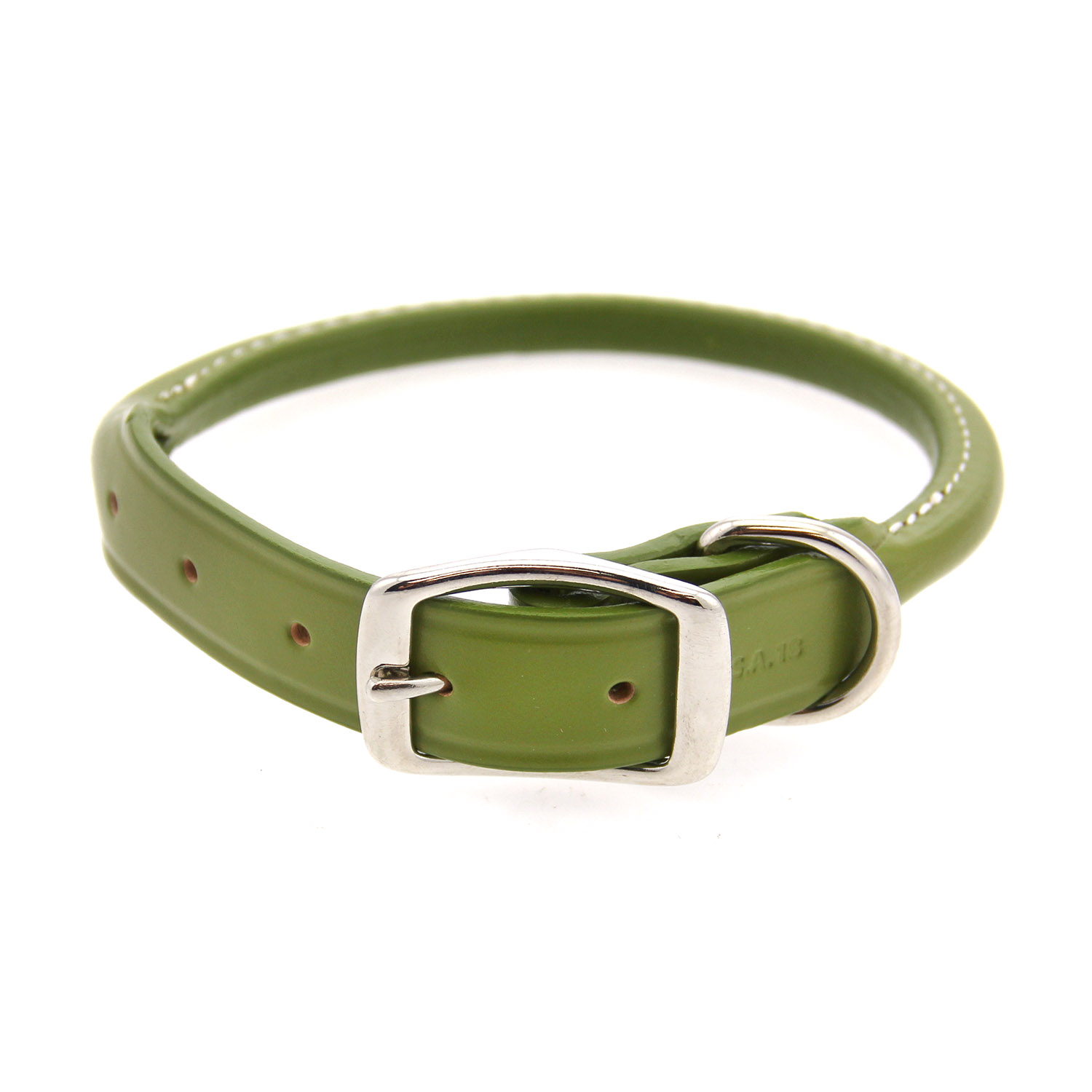 Auburn Leathercrafters Round Leather Dog Collar - Green