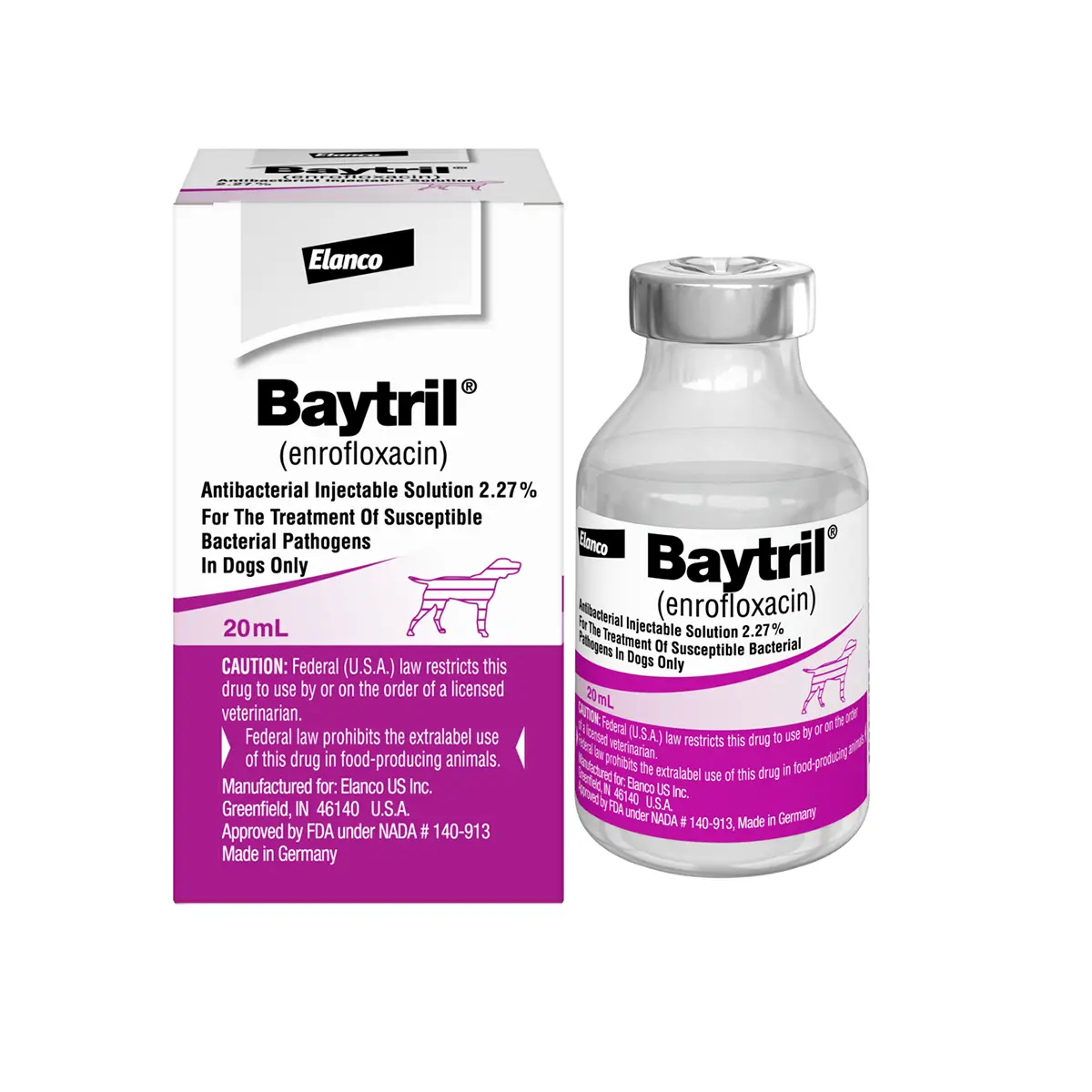 Rx Baytril (enrofloxacin) Injectable Solution for Dogs, 2.27% x 20 ml