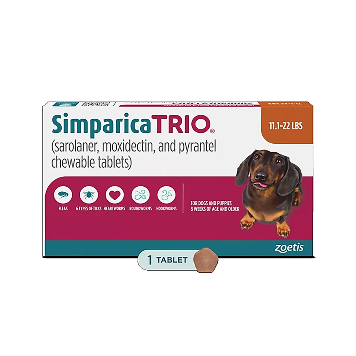 Rx Simparica Trio Chewable Tablets for Dogs - 11.1-22lbs x 1 Tablet