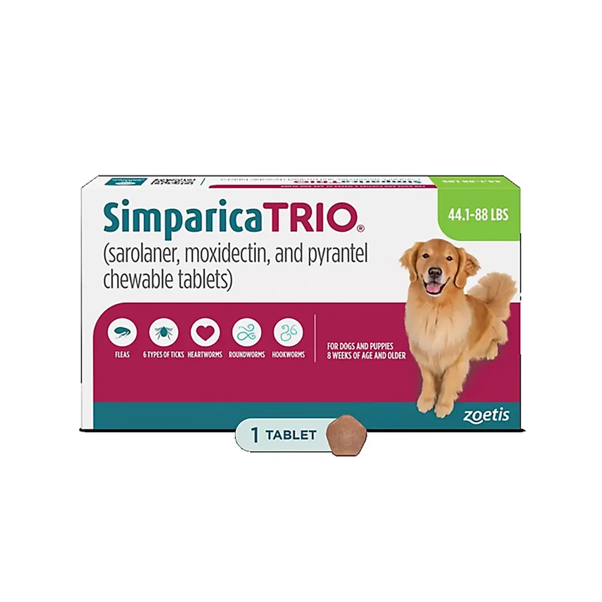 Rx Simparica Trio Chewable Tablets for Dogs - 44.1-88lbs x 1 Tablet