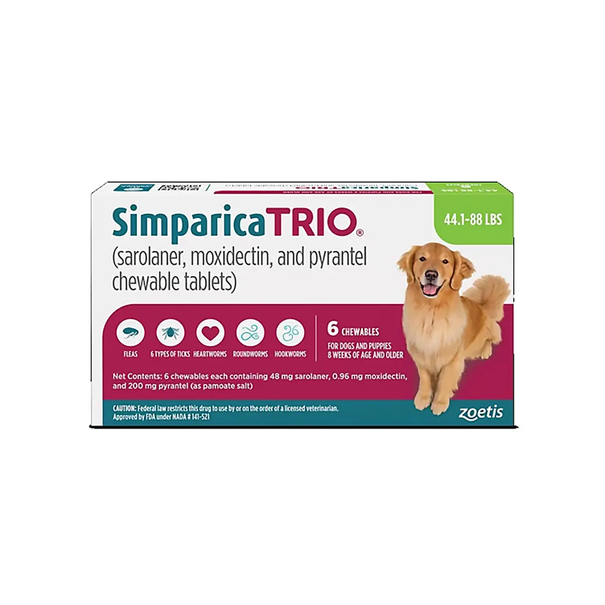 Rx Simparica Trio Chewable Tablets for Dogs - 44.1-88lbs x 6 Tablets
