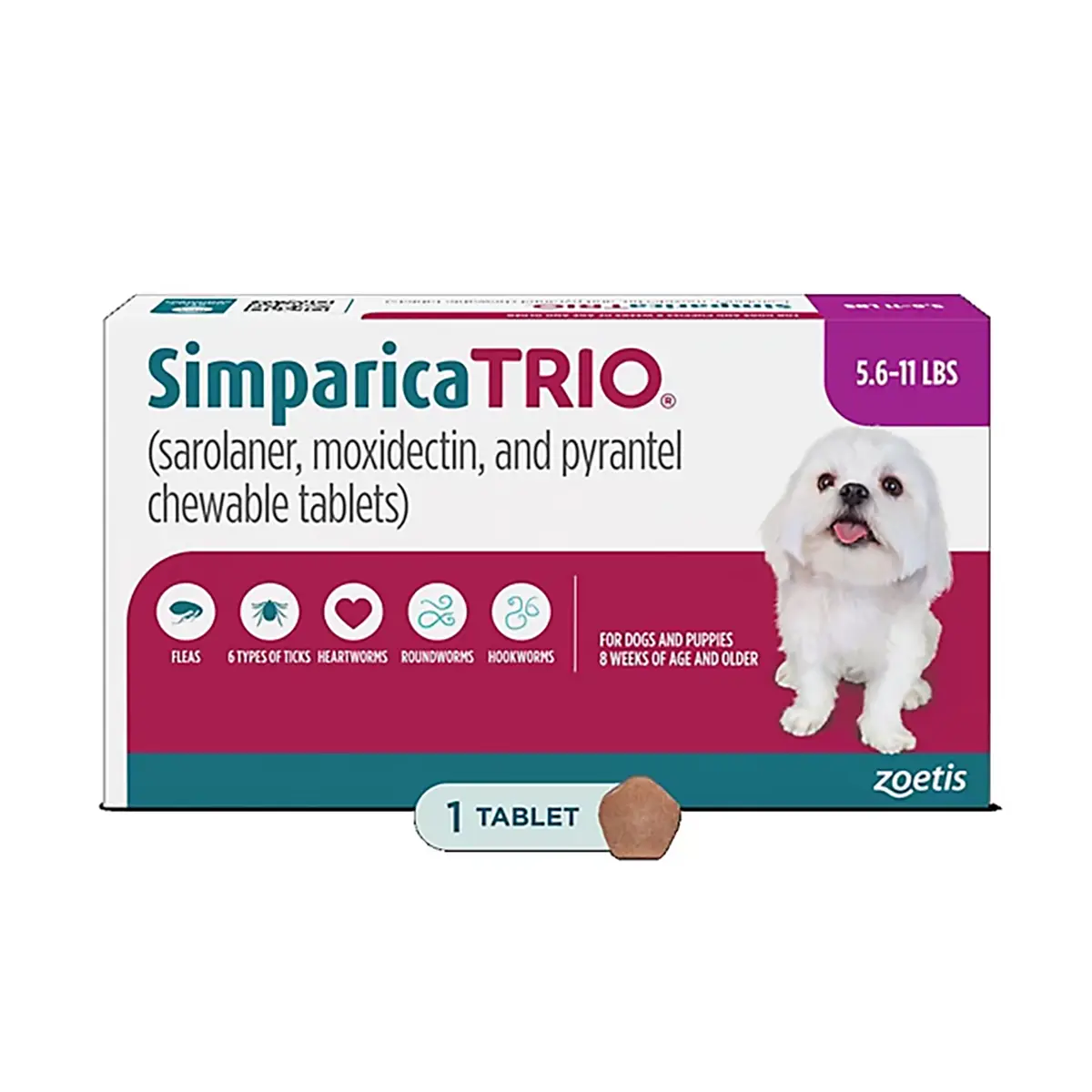 Rx Simparica Trio Chewable Tablets for Dogs - 5.6-11lbs x 1 Tablet