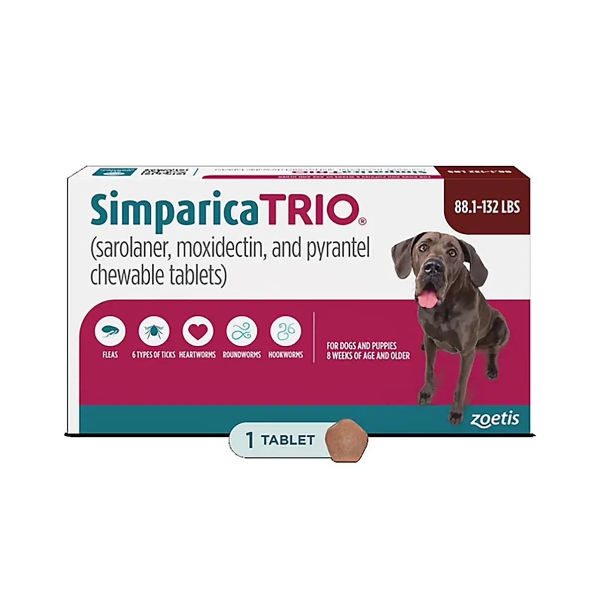Rx Simparica Trio Chewable Tablets for Dogs - 88.1-132lbs x 1 Tablet