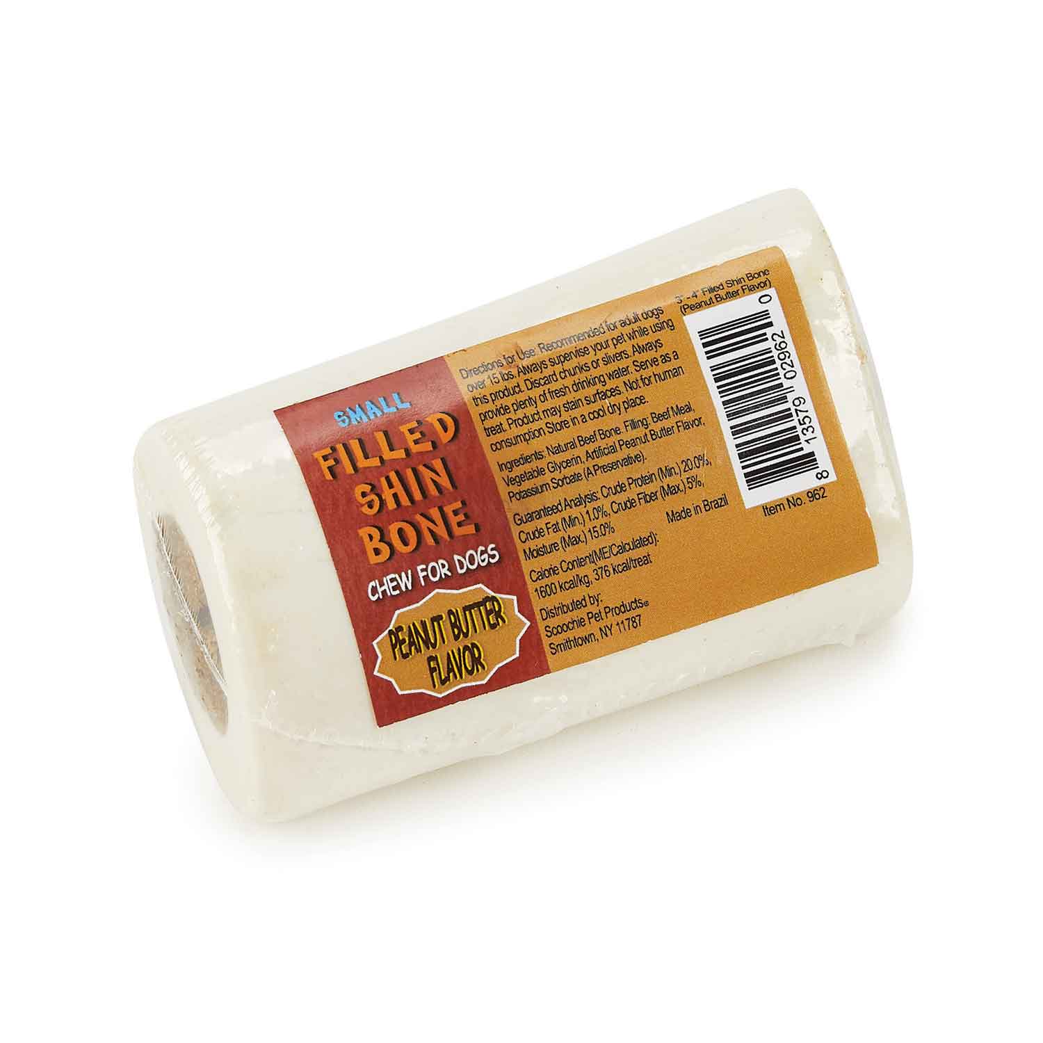 Scoochie Pet Stuffed Beef Shin Bone Dog Treat - Peanut Butter Flavor