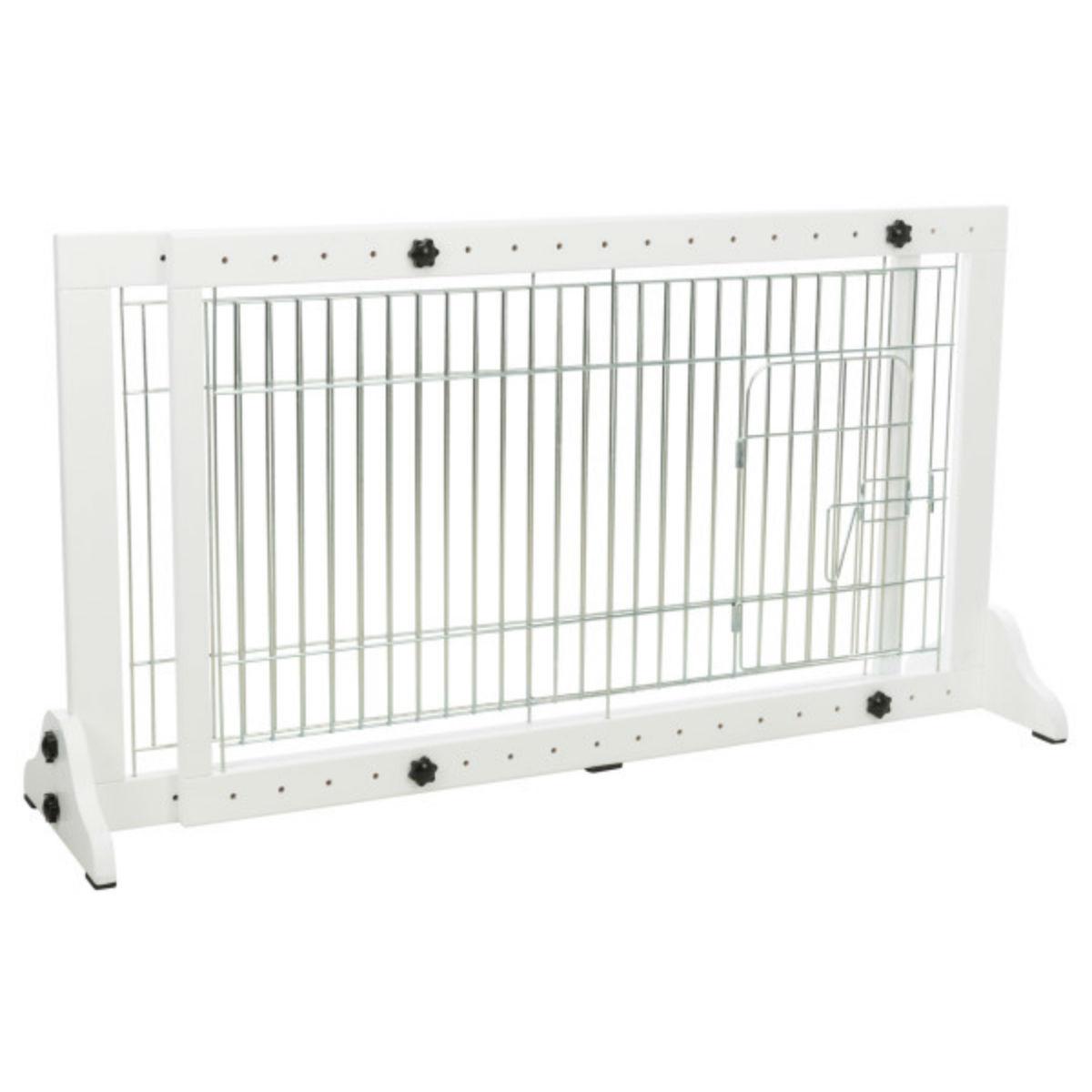 Trixie Wood and Wire Freestanding Pet Gate with Pet Door - White