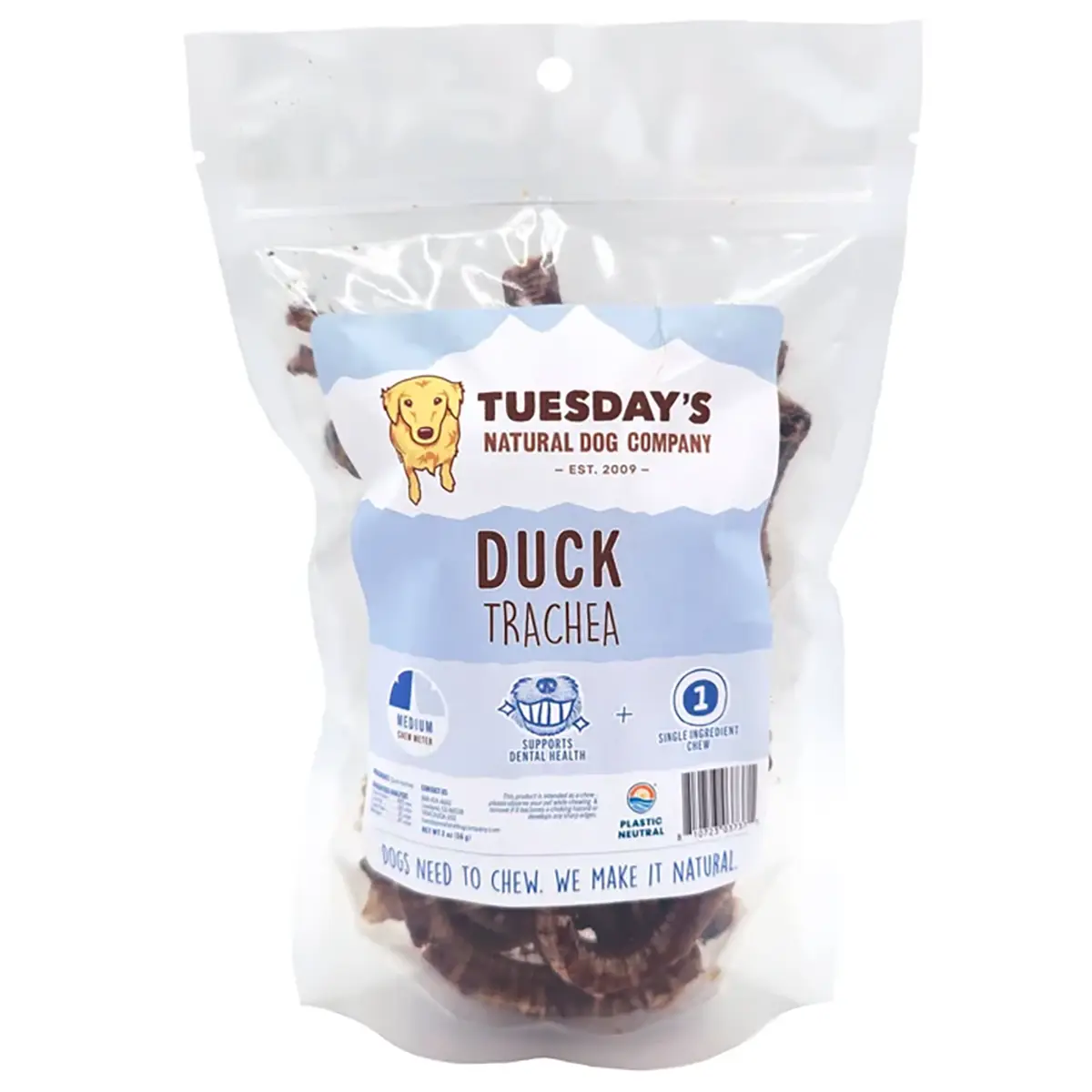 Tuesday's Natural Dog Company Dog Treat - Duck Trachea 