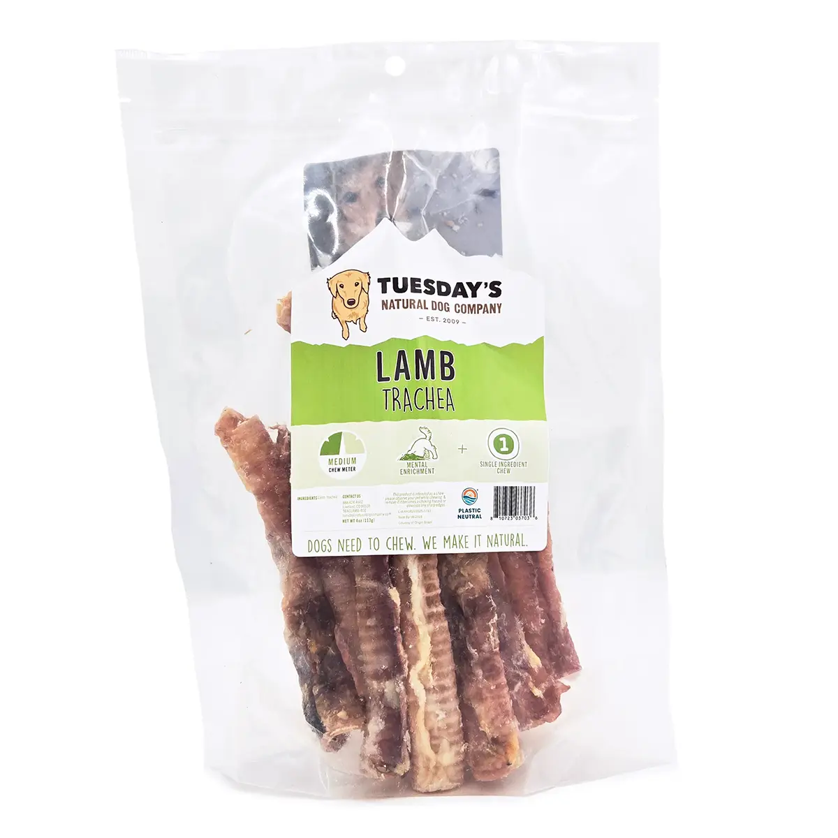 Tuesday's Natural Dog Company Lamb Trachea Dog Treats
