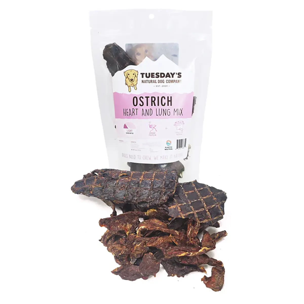 Tuesday's Natural Dog Company Ostrich Heart & Lung Mix Dog Treats