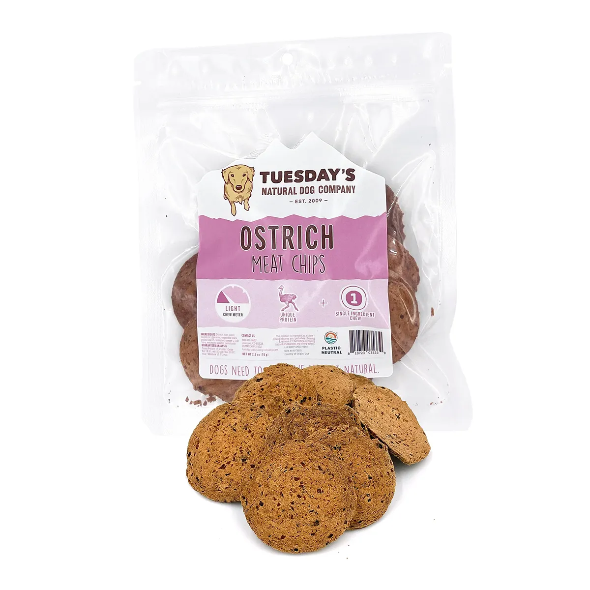 Tuesday's Natural Dog Company Ostrich Meat Chips Dog Treats