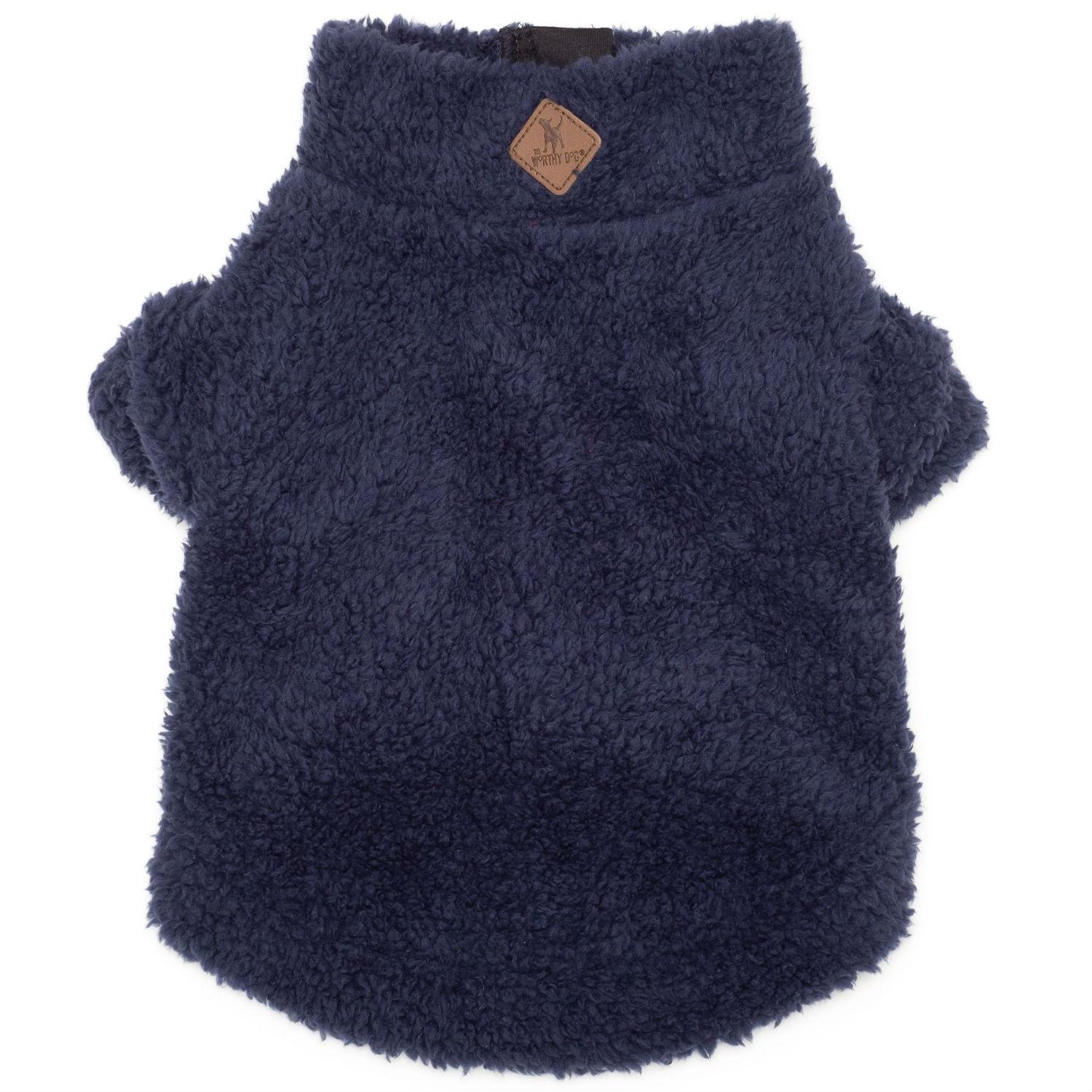 Worthy Dog Solid Fleece Quarter Zip Dog Pullover - Navy