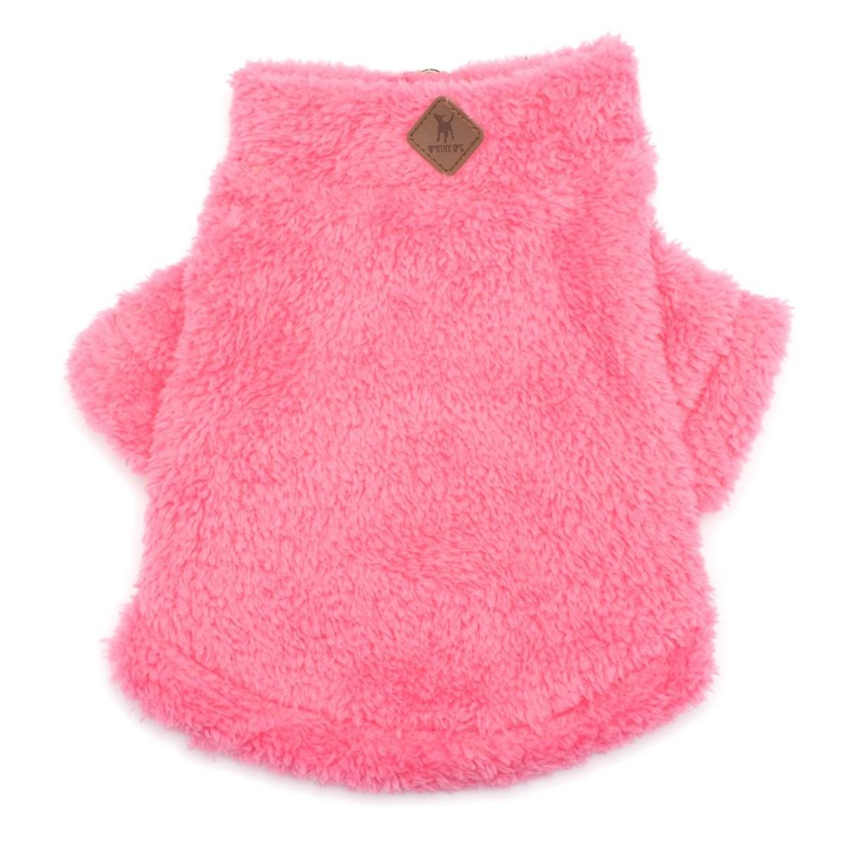Worthy Dog Solid Fleece Quarter Zip Dog Pullover - Fuchsia