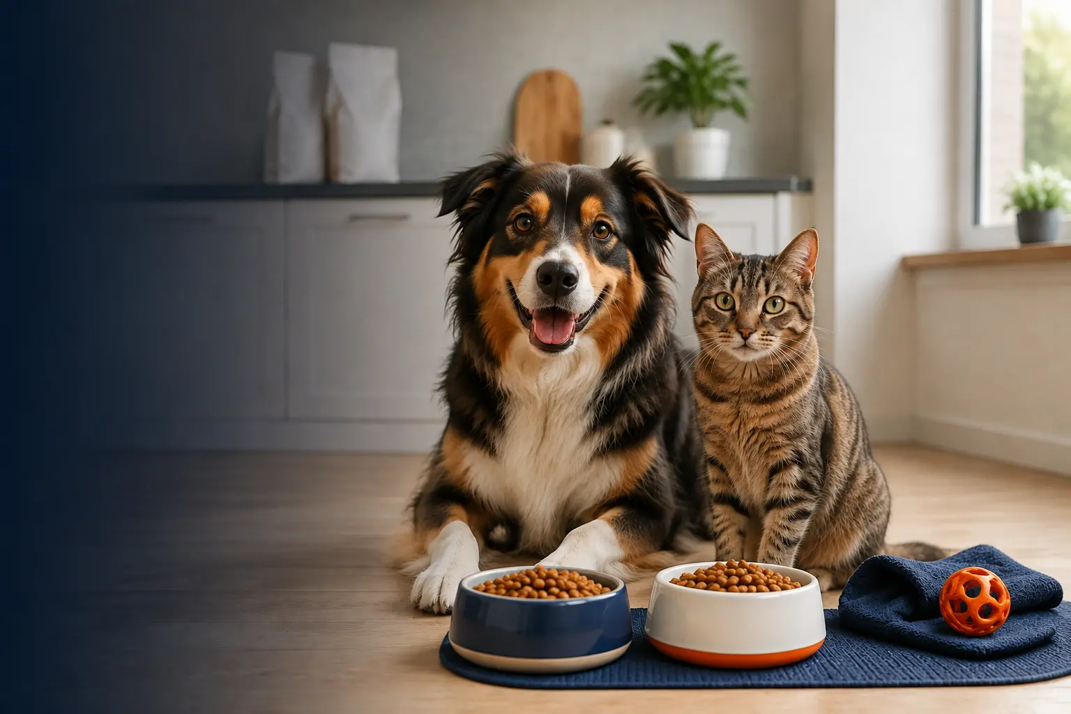 Dog and cat with veterinary diet pet food